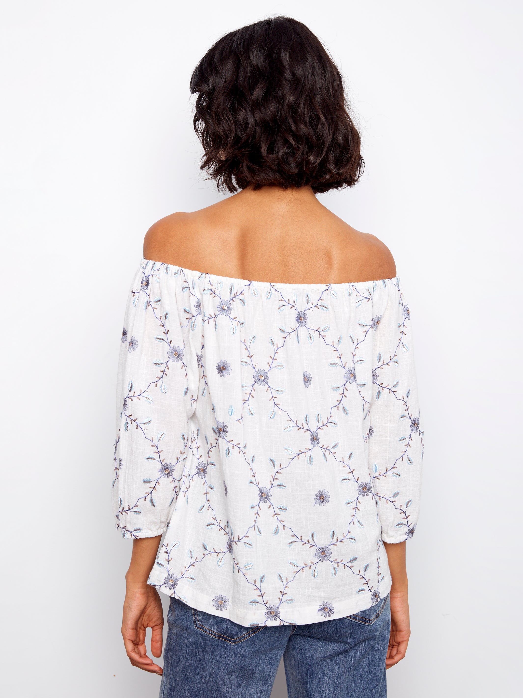 Embroidered Cotton Off-Shoulder Blouse