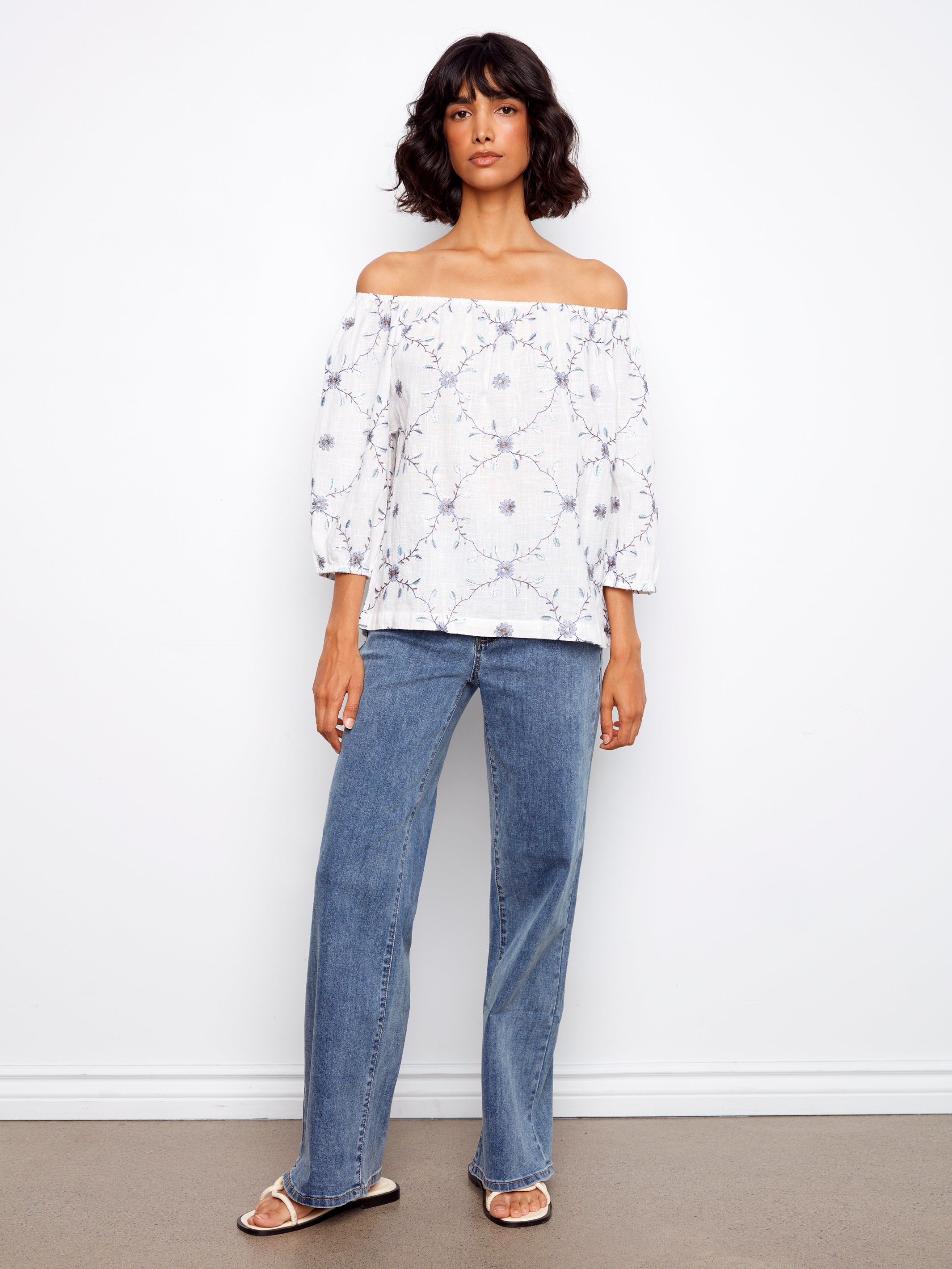 Embroidered Cotton Off-Shoulder Blouse