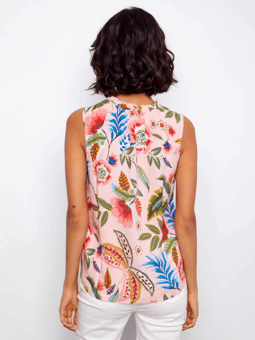 Printed Sleeveless Blouse with Ruffle