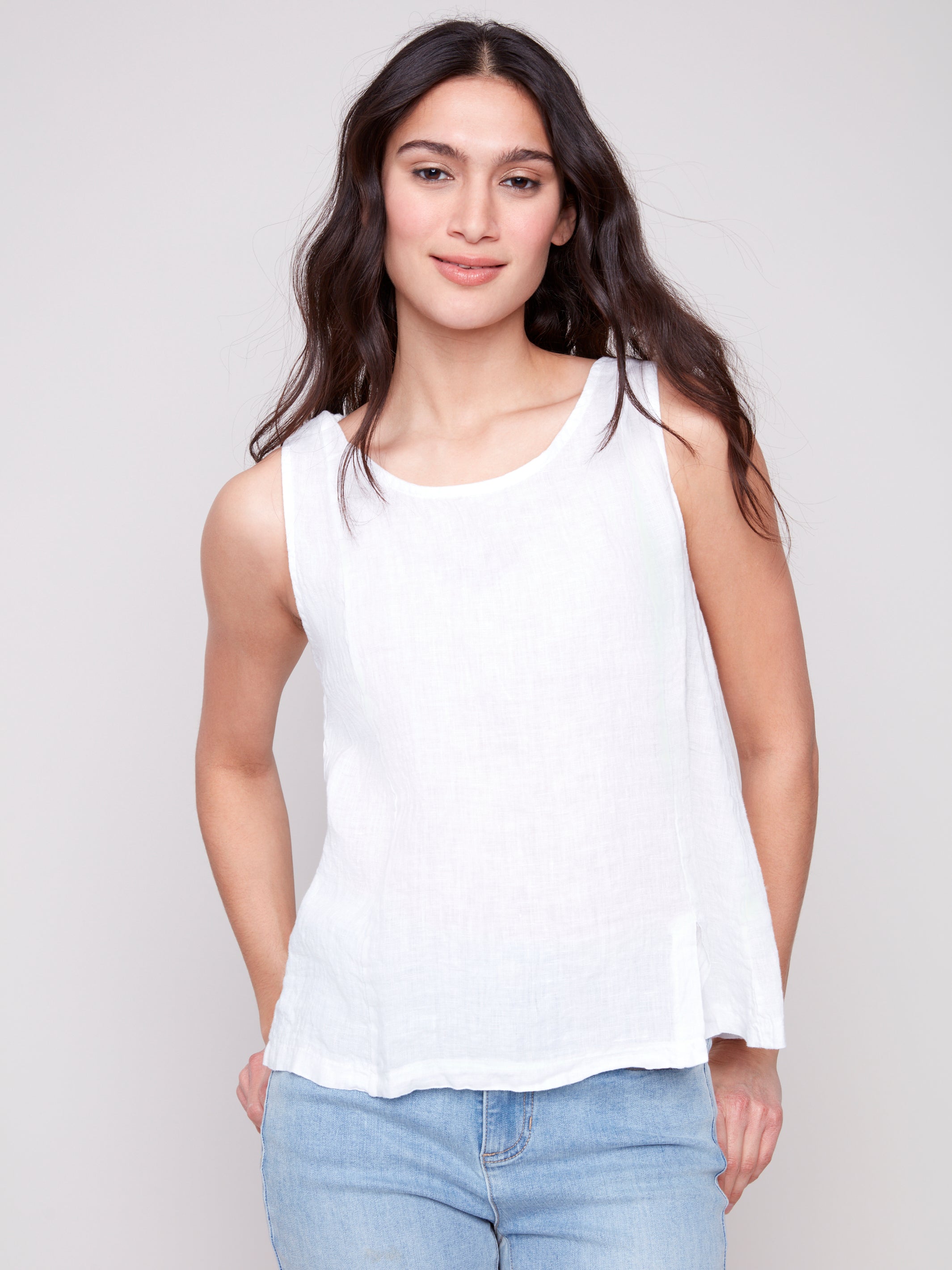 Sleeveless Linen Top with Slit