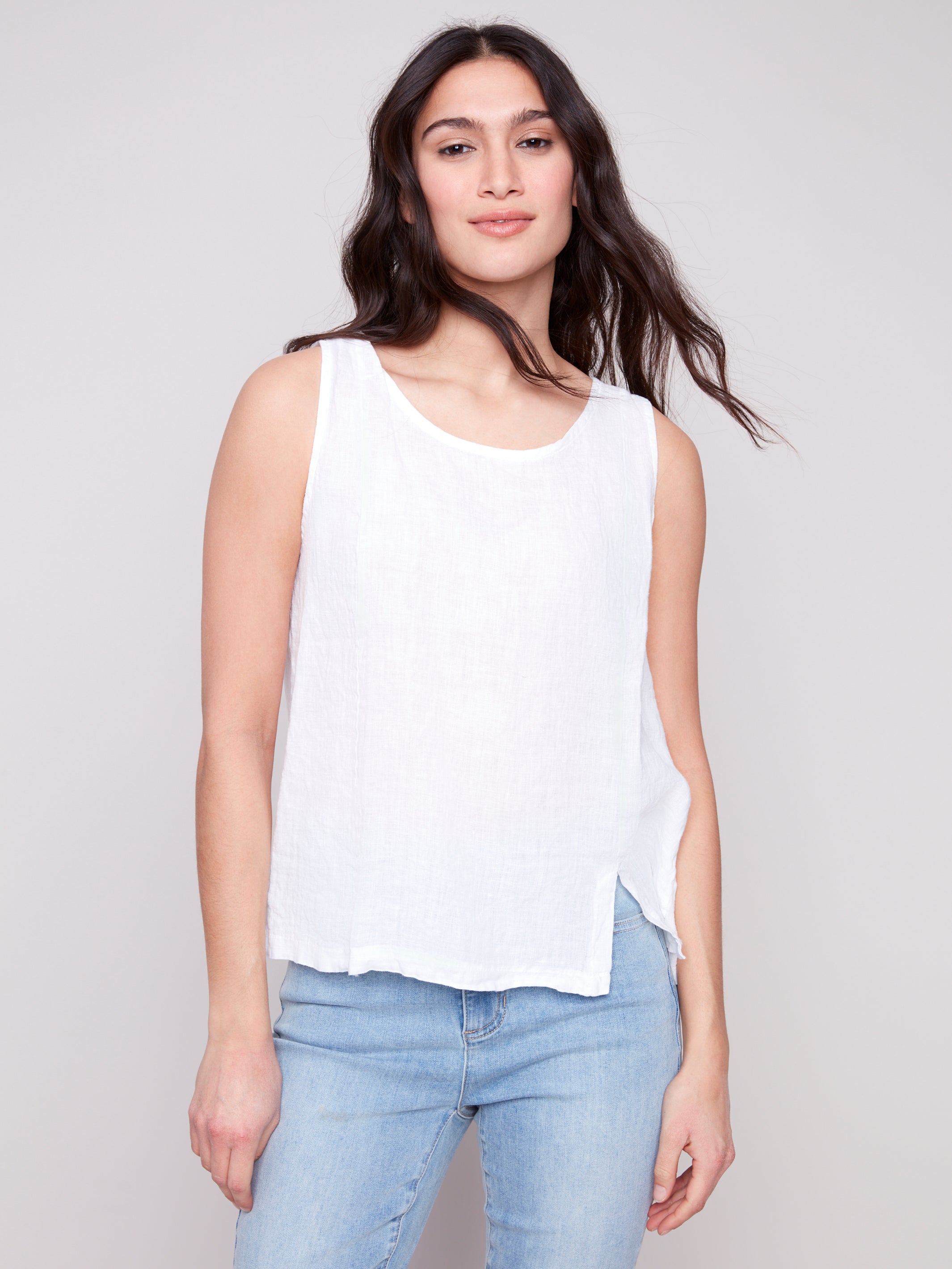 Sleeveless Linen Top with Slit