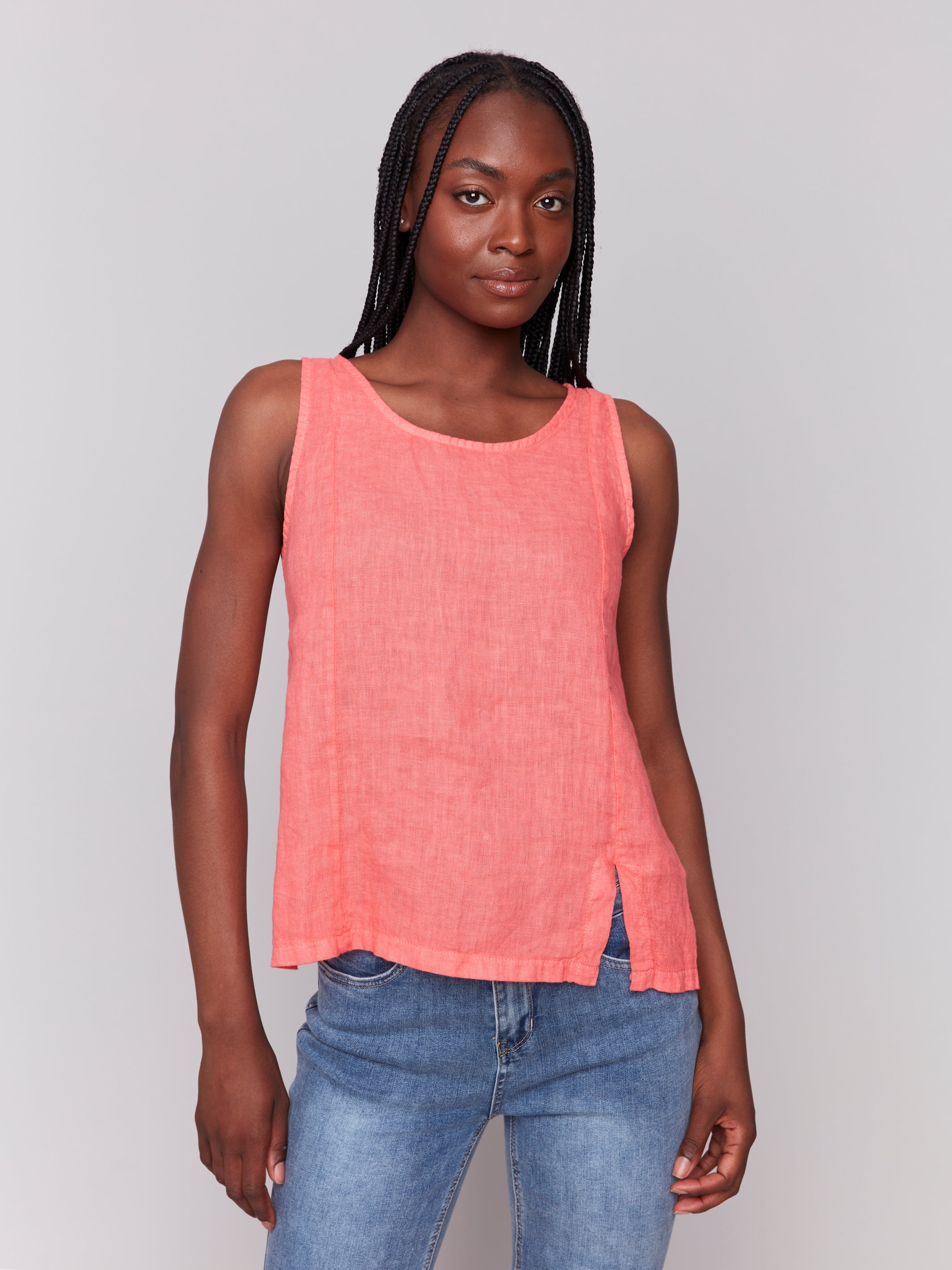 Sleeveless Linen Top with Slit