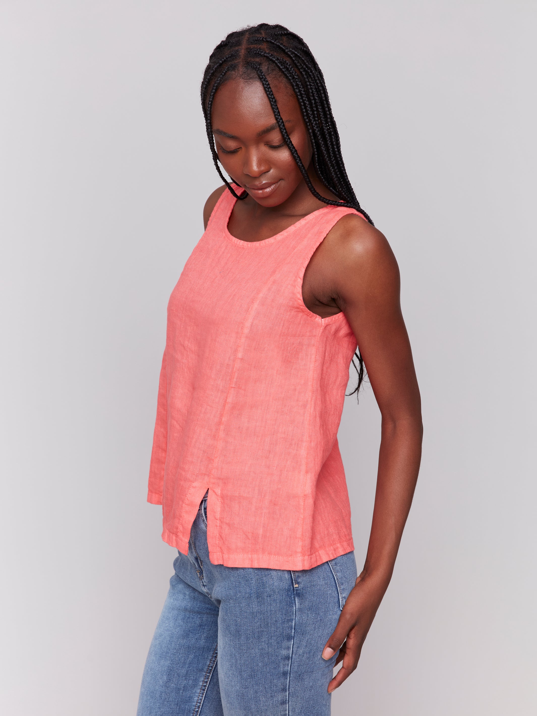 Sleeveless Linen Top with Slit