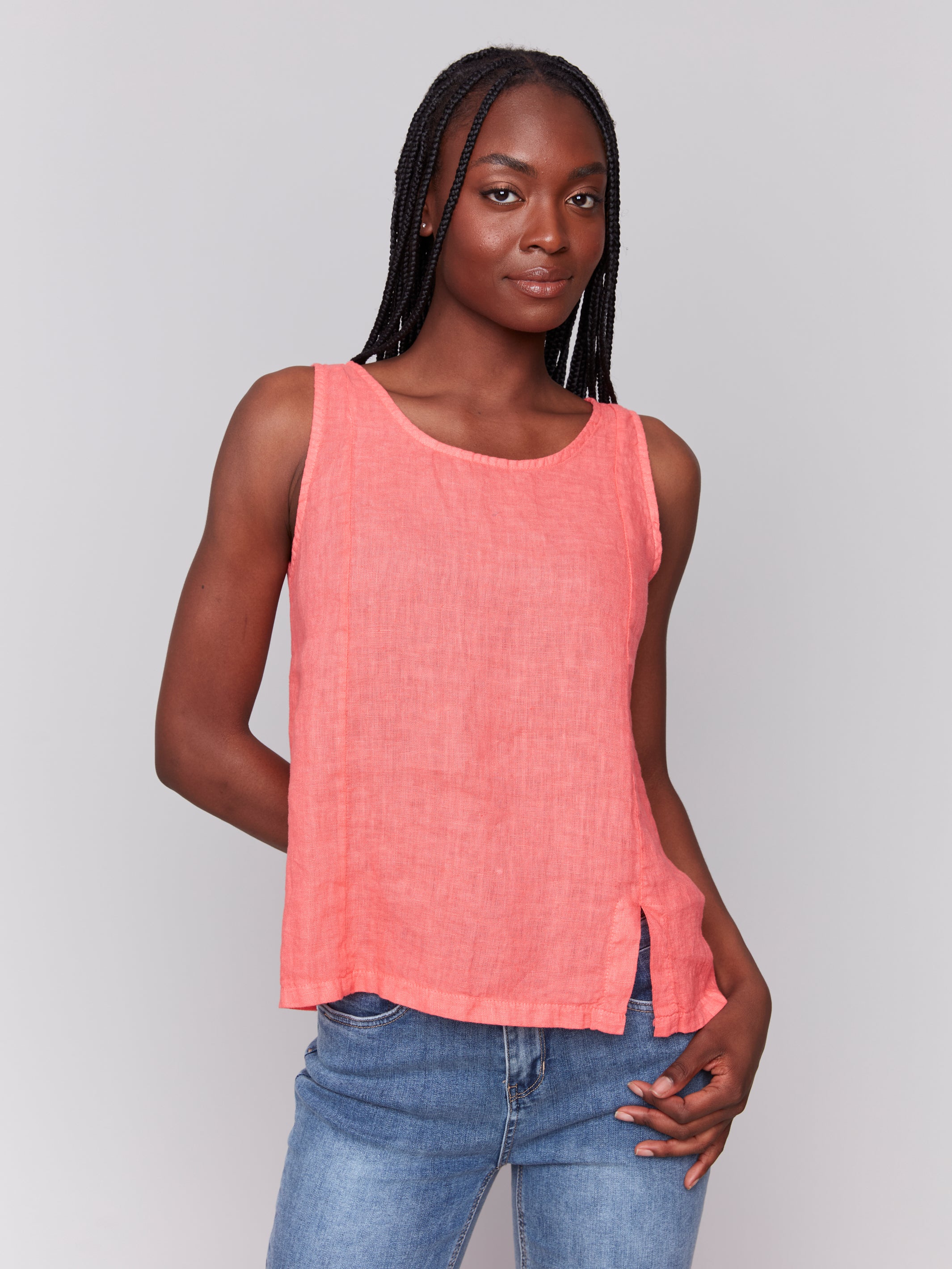 Sleeveless Linen Top with Slit
