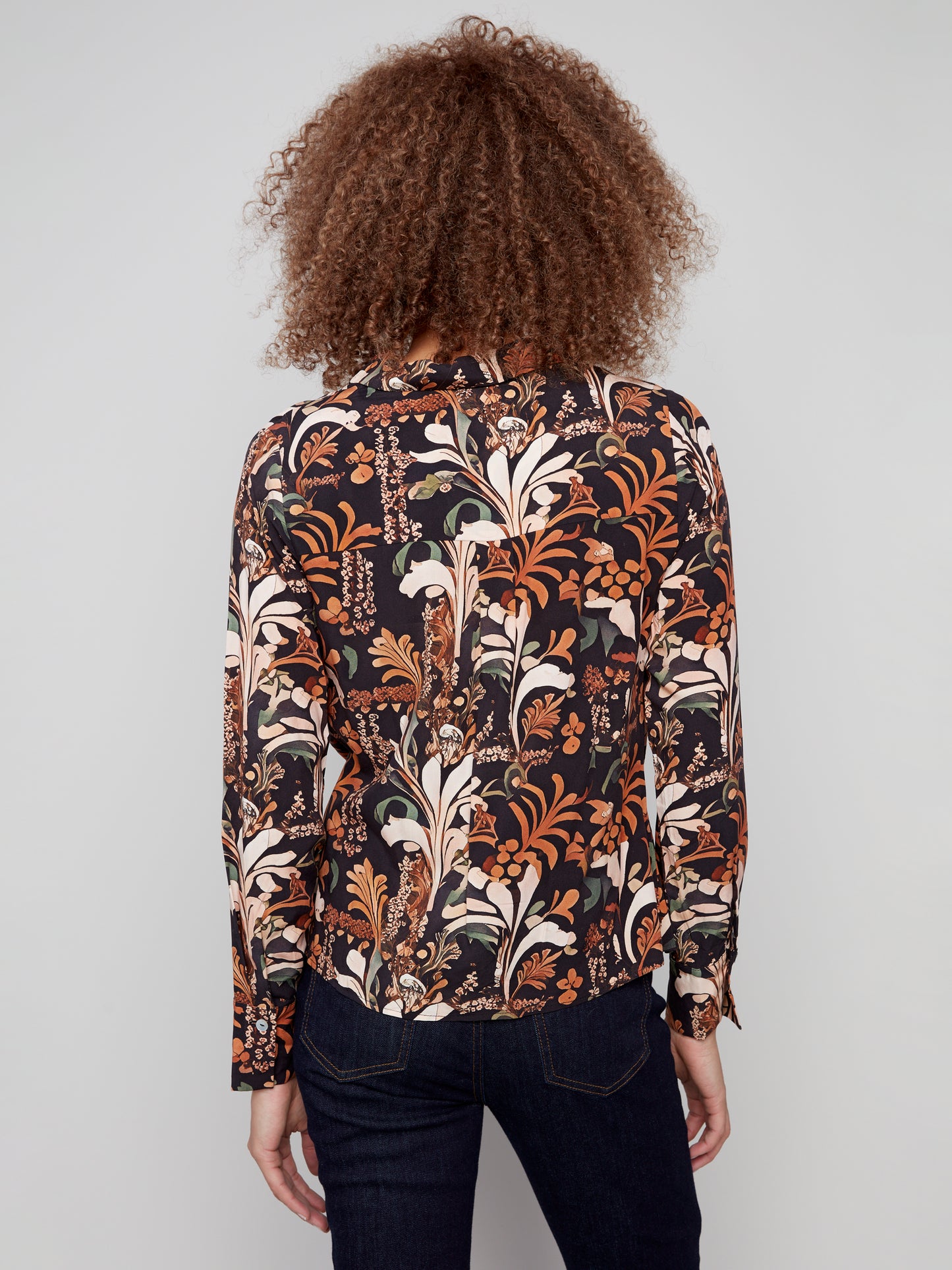 Printed Satin Button-Down Shirt With Twisted Front