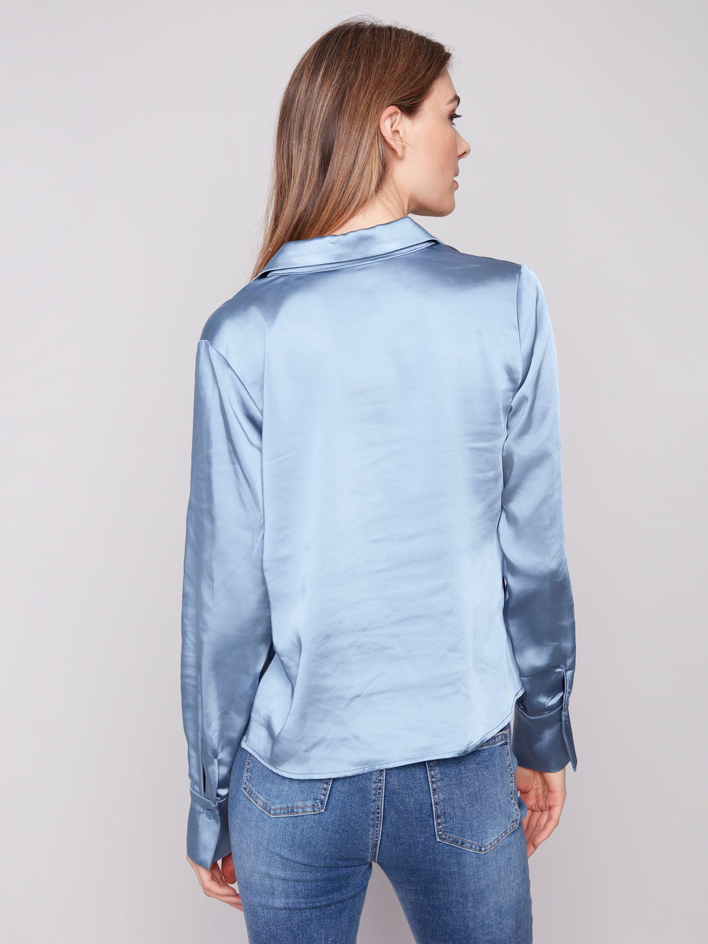 Satin Button-Down Shirt With Twisted Front