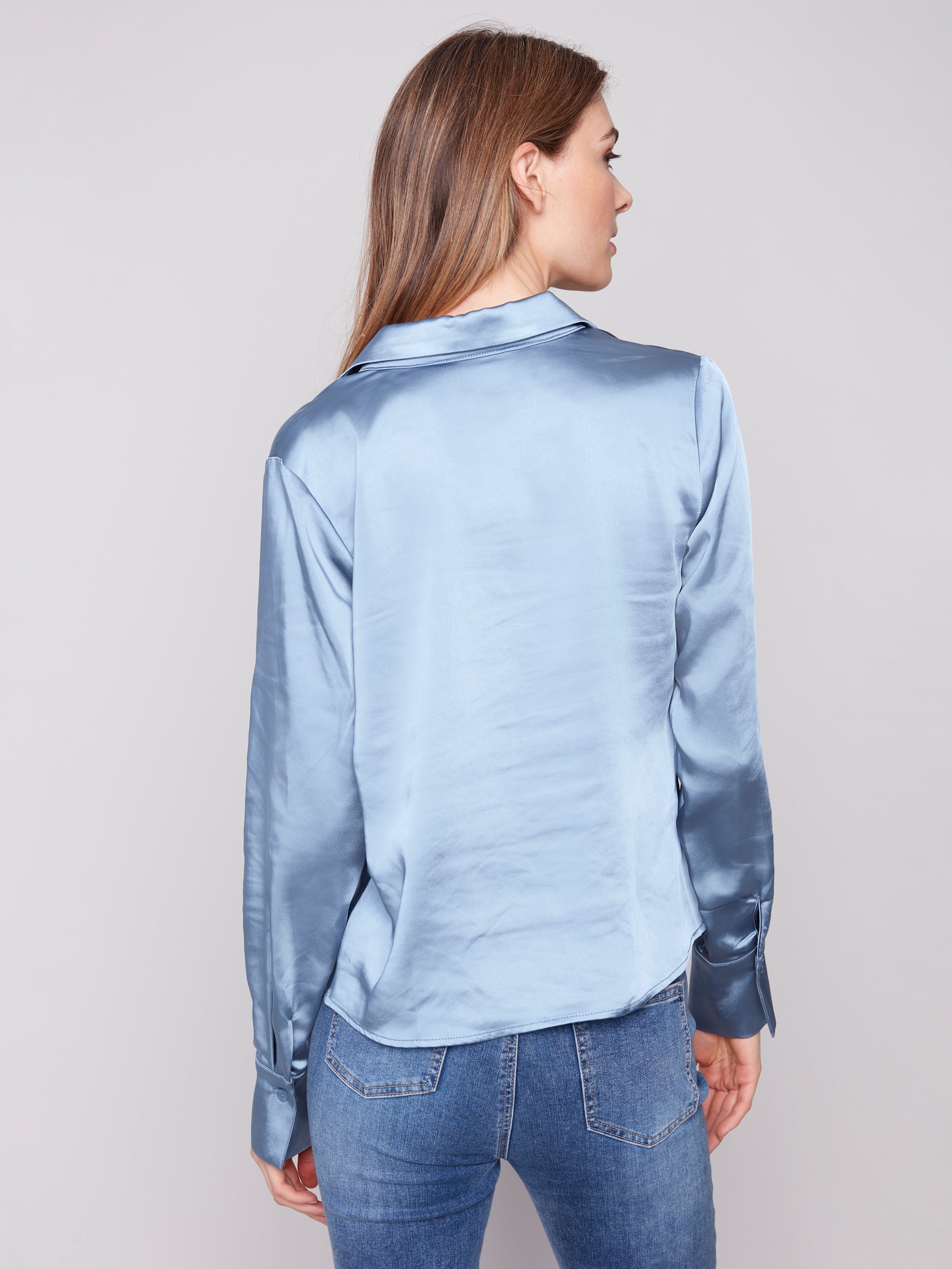 Satin Button-Down Shirt With Twisted Front