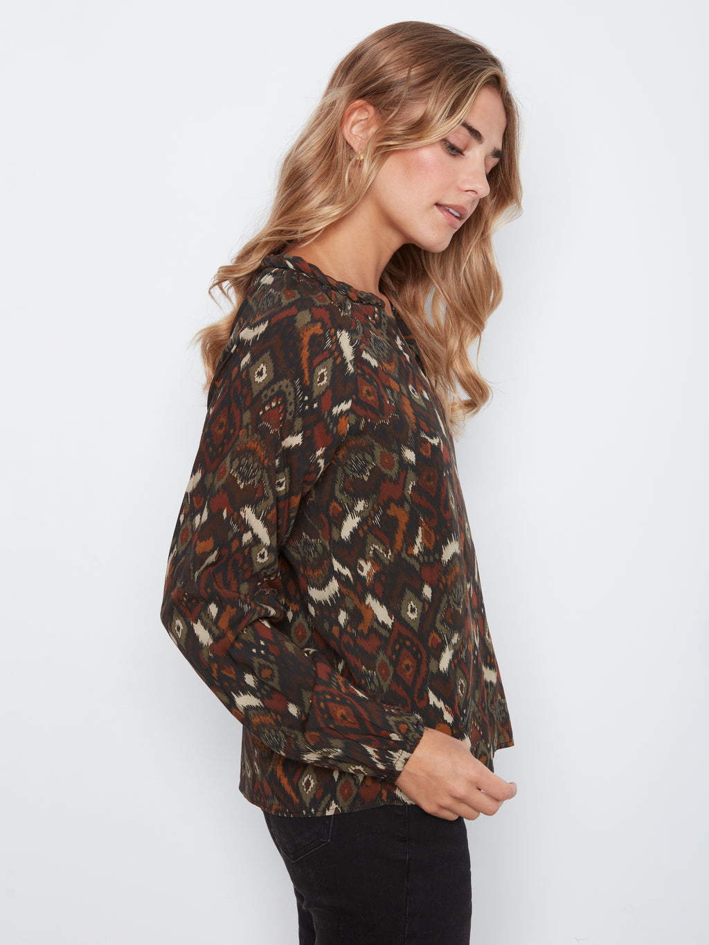 Printed Raglan Long Sleeve Blouse