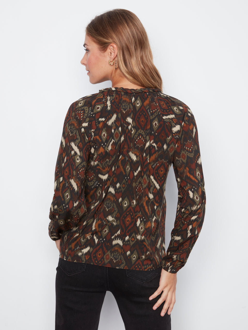Printed Raglan Long Sleeve Blouse