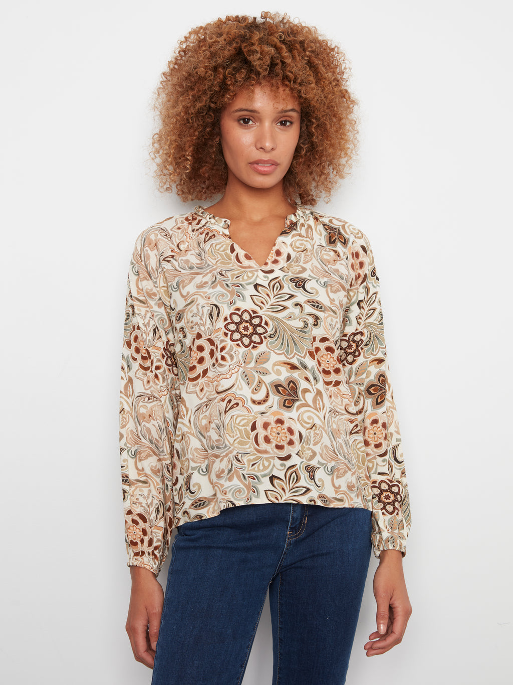 Printed Raglan Long Sleeve Blouse