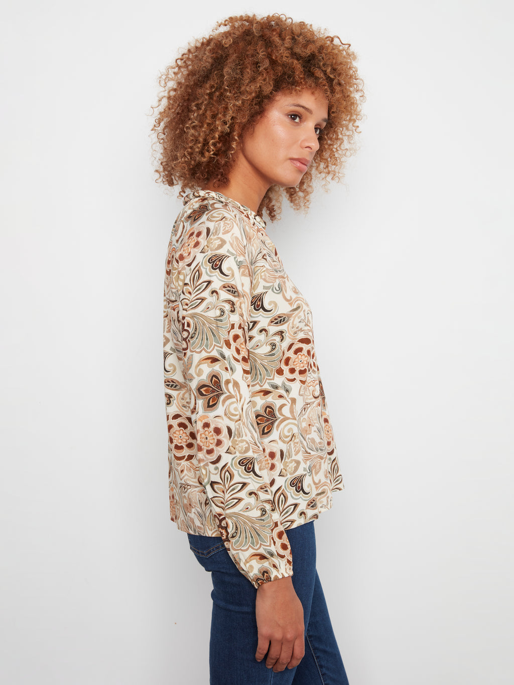 Printed Raglan Long Sleeve Blouse