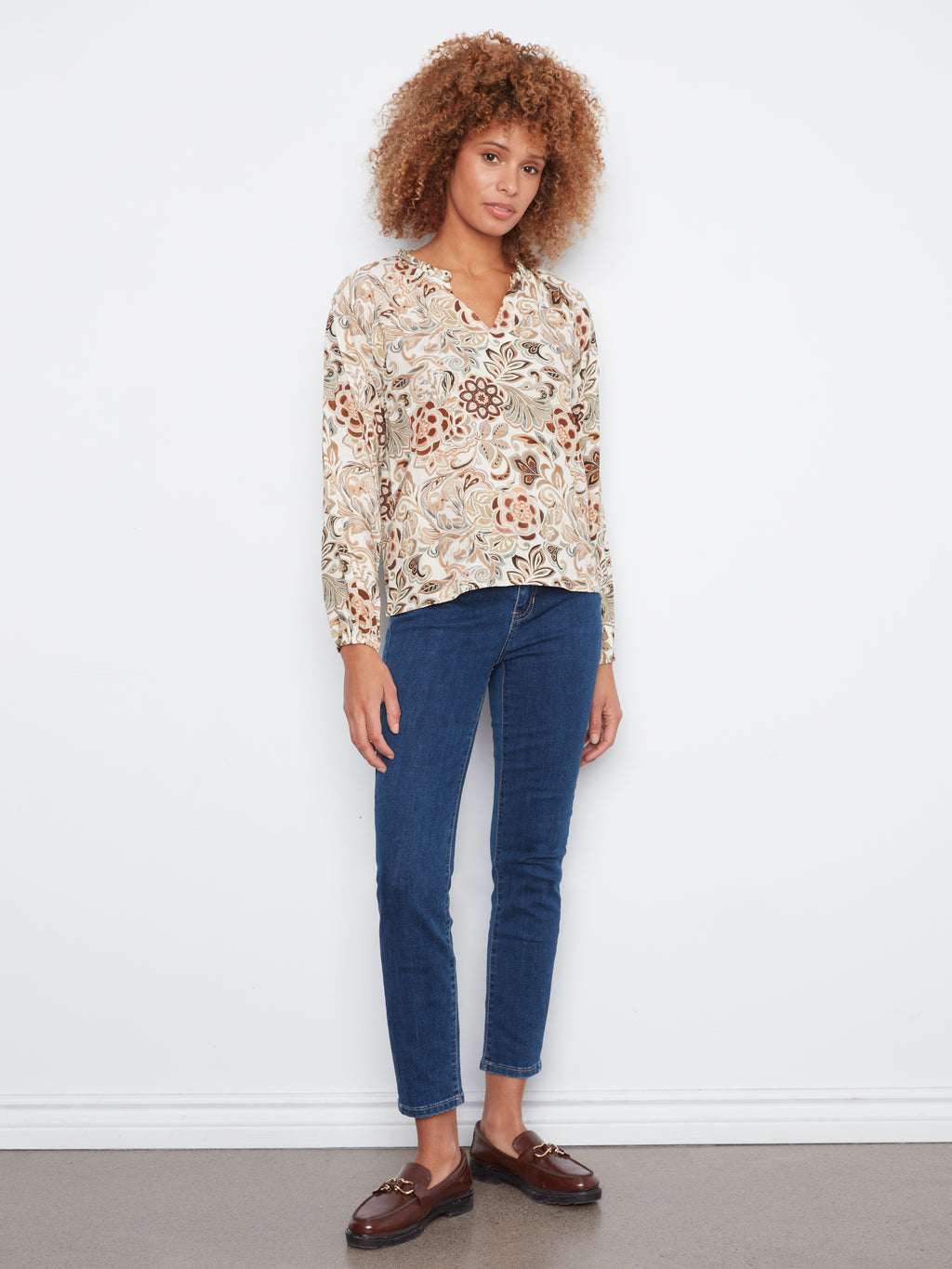 Printed Raglan Long Sleeve Blouse