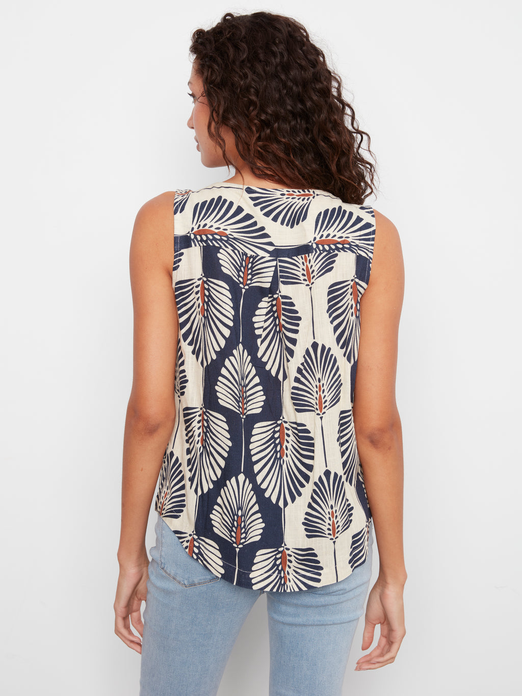 Printed Sleeveless Linen Blend Blouse