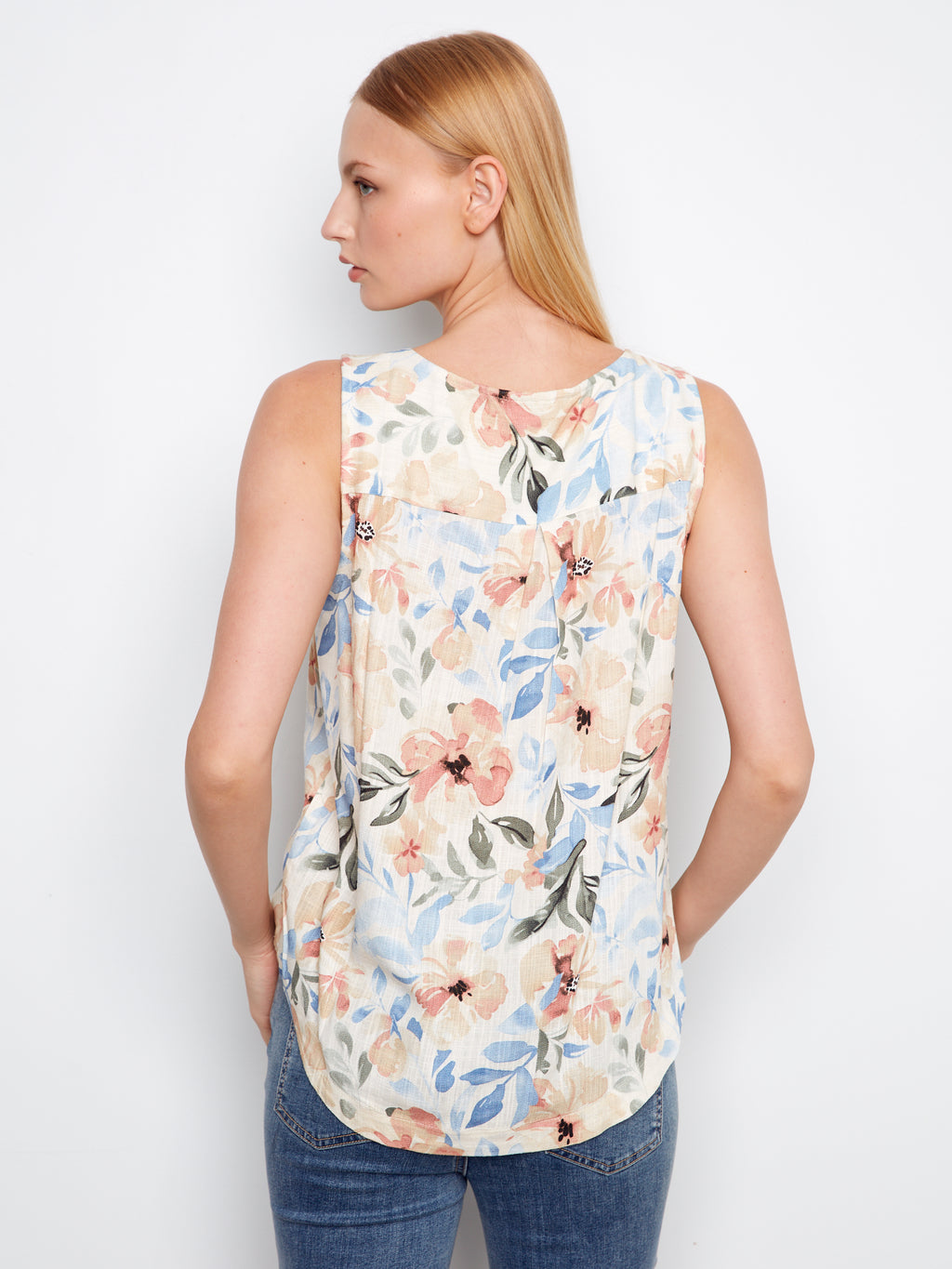 Printed Sleeveless Linen Blend Blouse