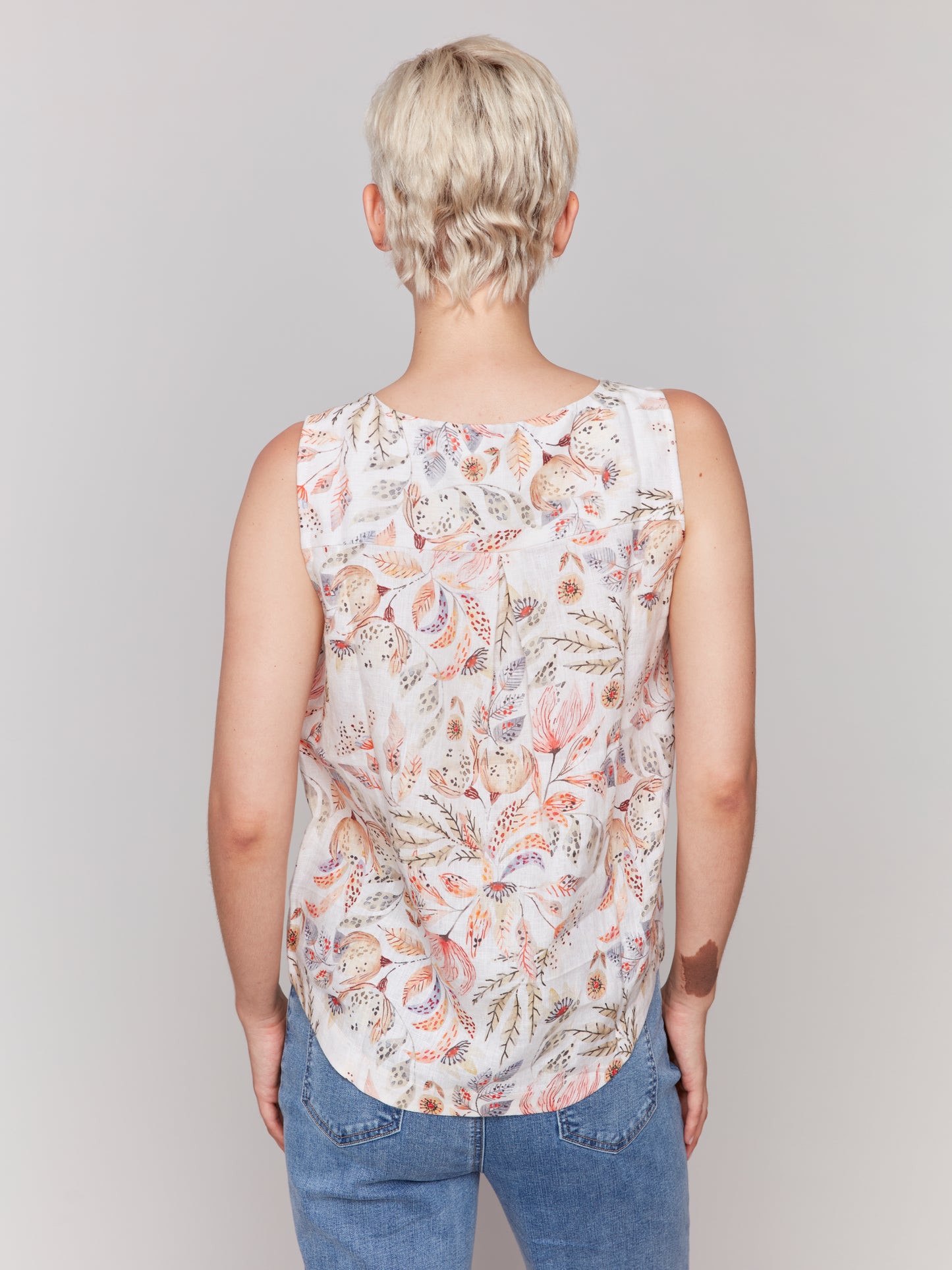 Printed Sleeveless Top with Rounded Hem