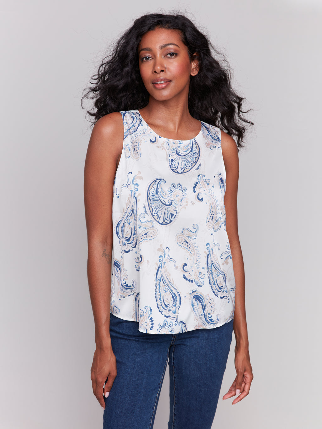 Printed Satin Sleeveless Top