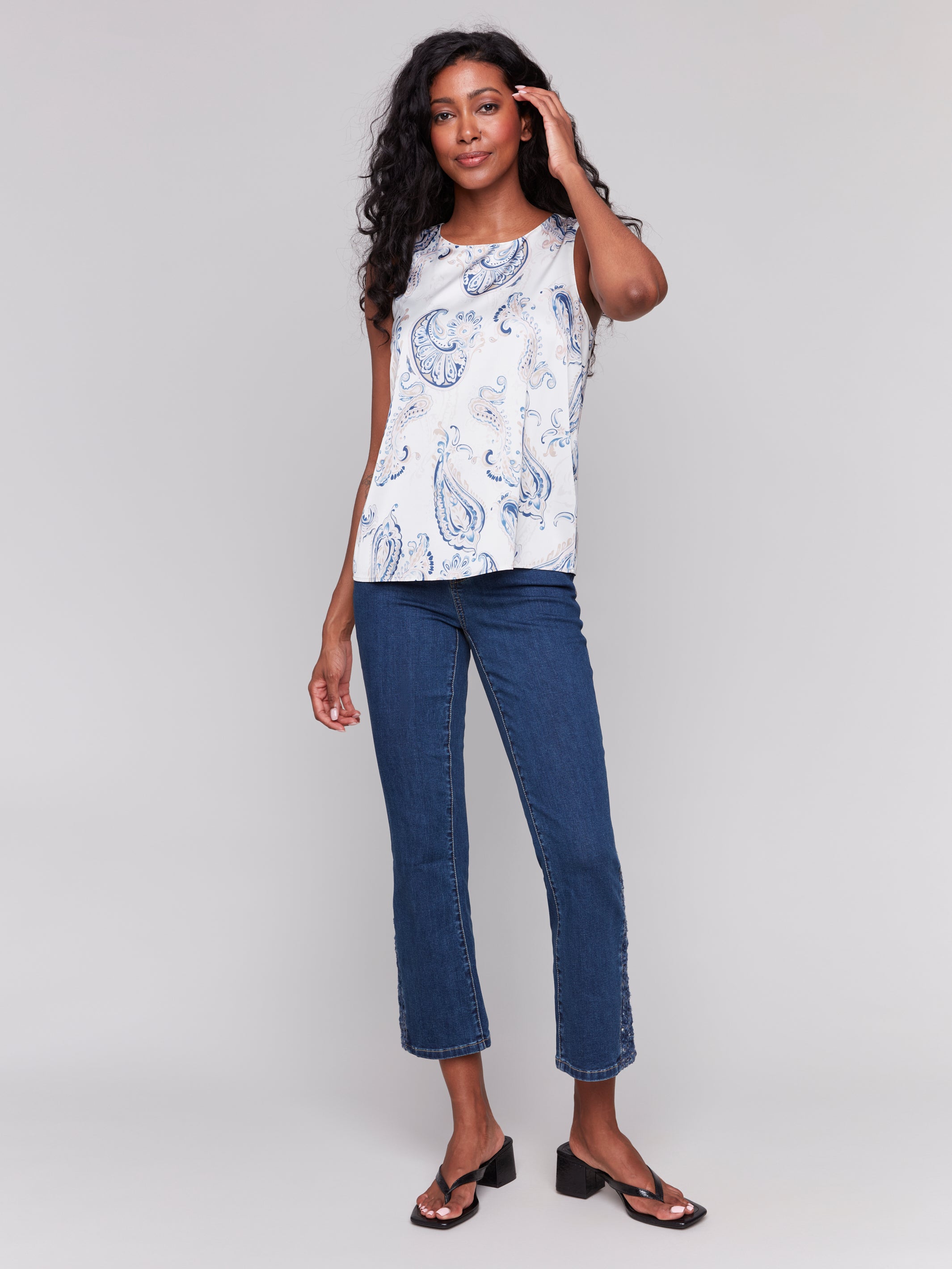 Printed Satin Sleeveless Top
