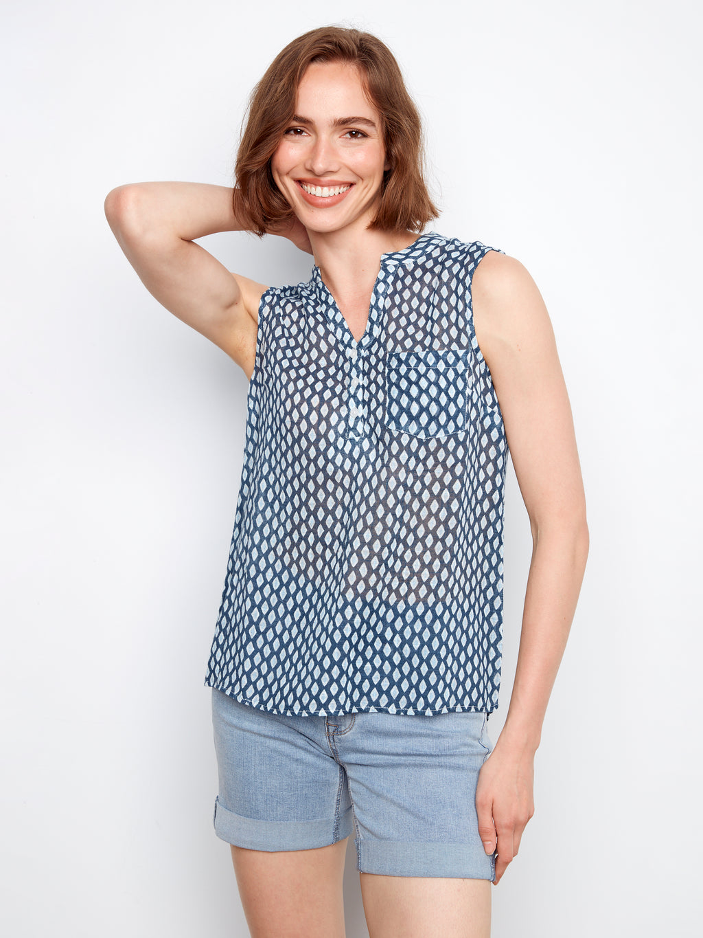 Printed Cotton Gauze Sleeveless Blouse