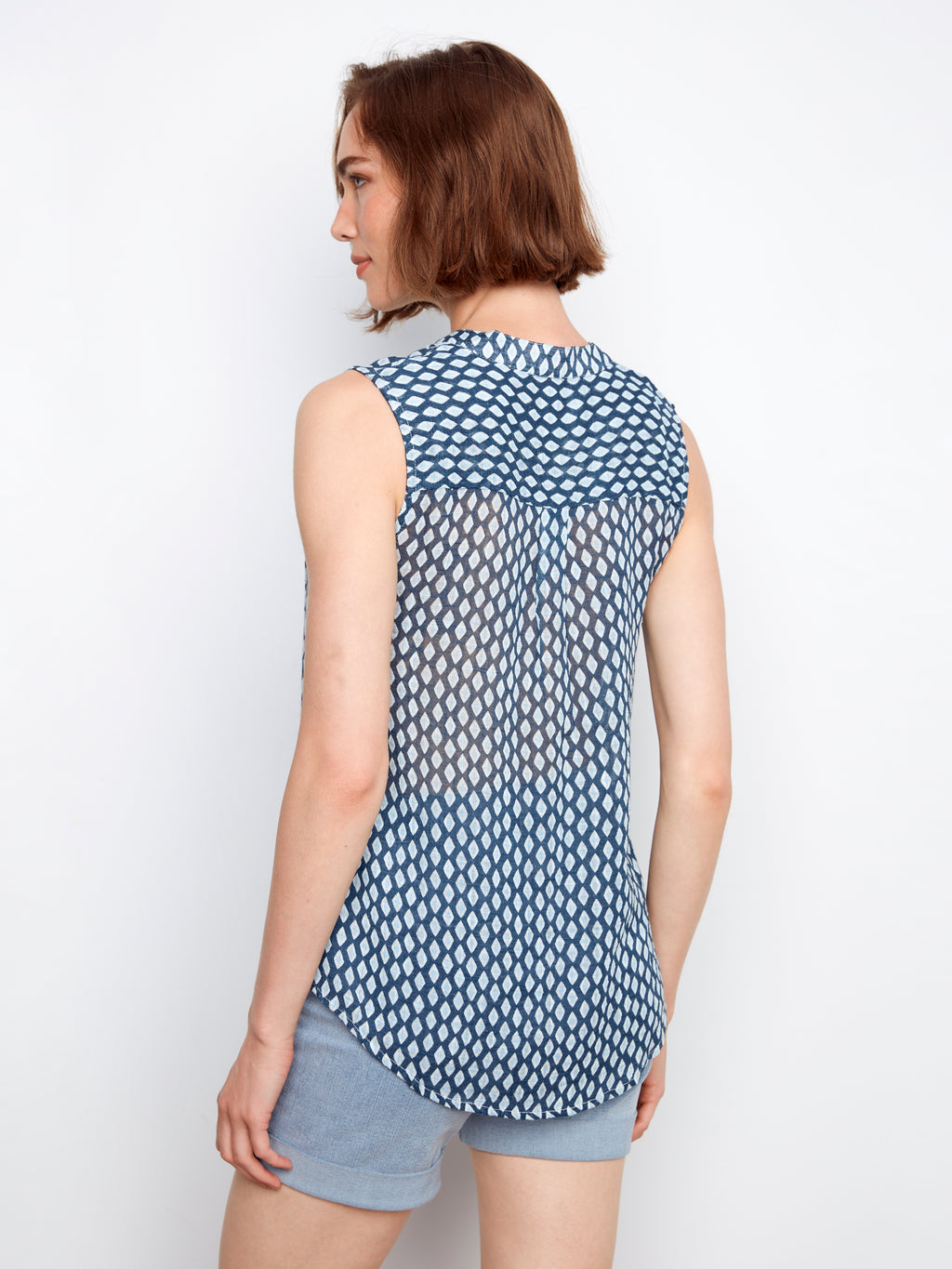 Printed Cotton Gauze Sleeveless Blouse