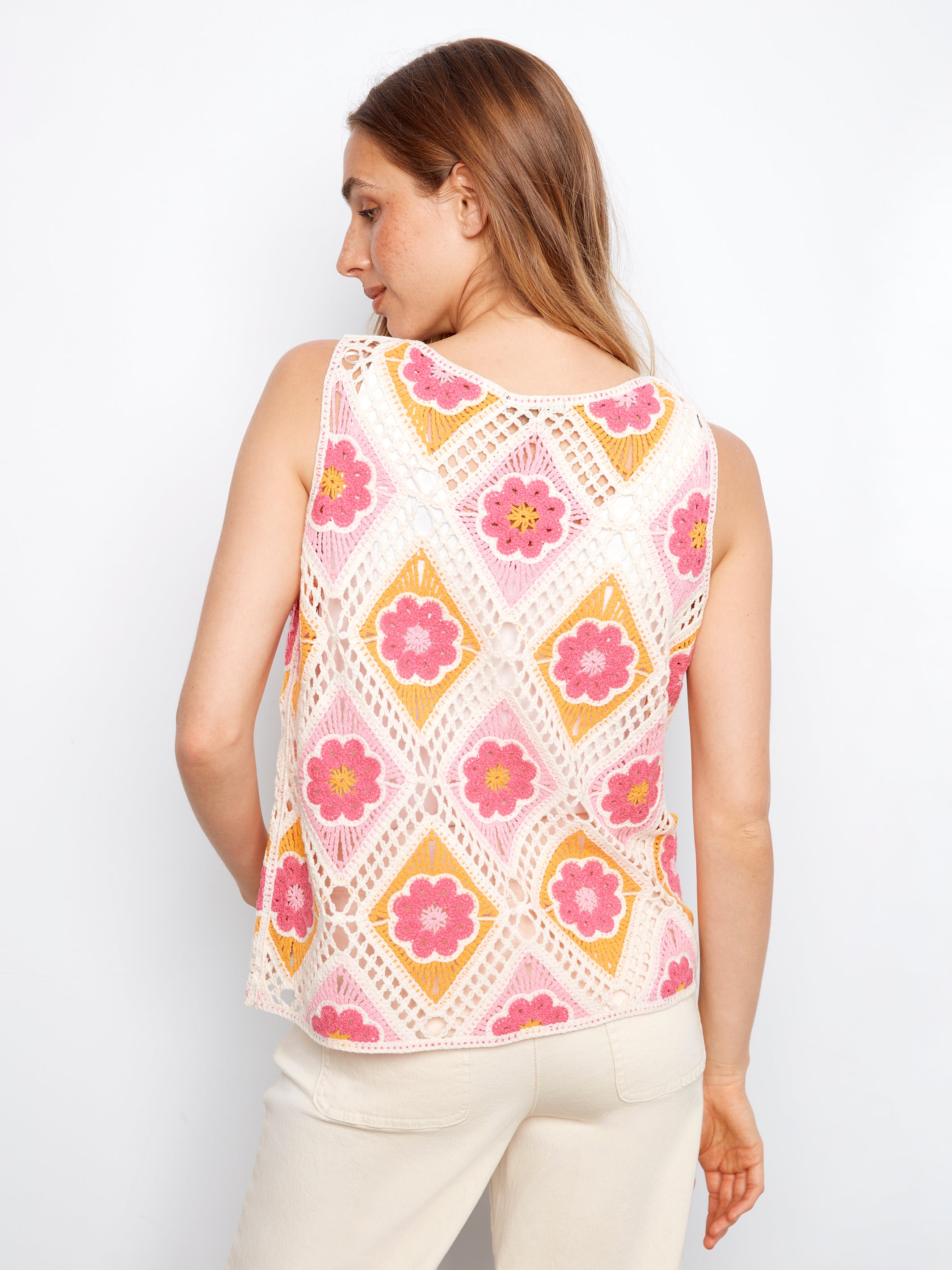 Floral Sleeveless Crochet Cotton Blend Top
