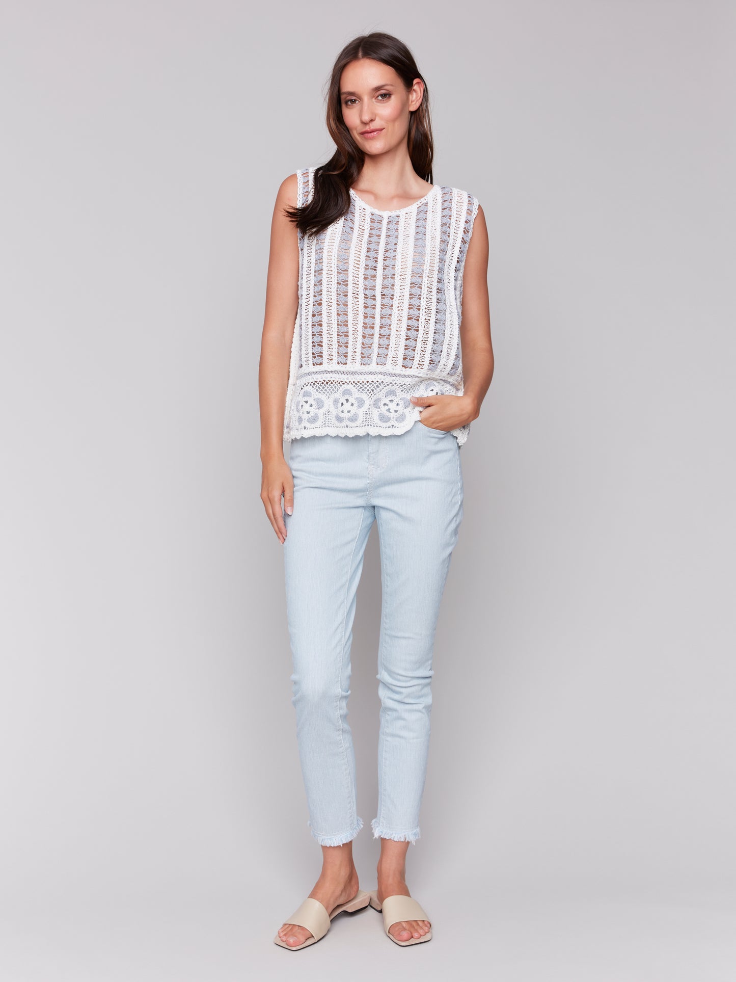 Sleeveless Floral Border Crochet Top