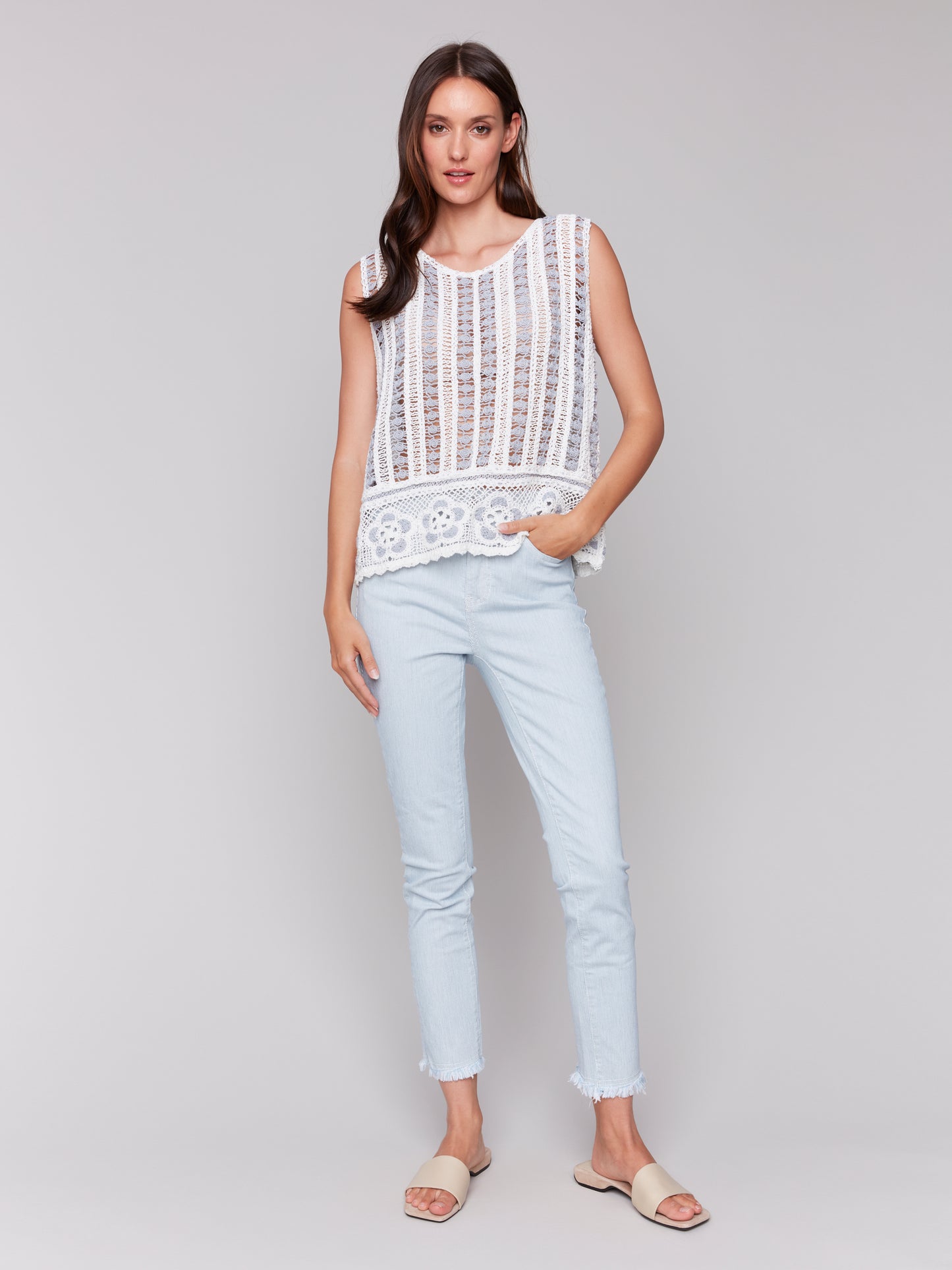 Sleeveless Floral Border Crochet Top