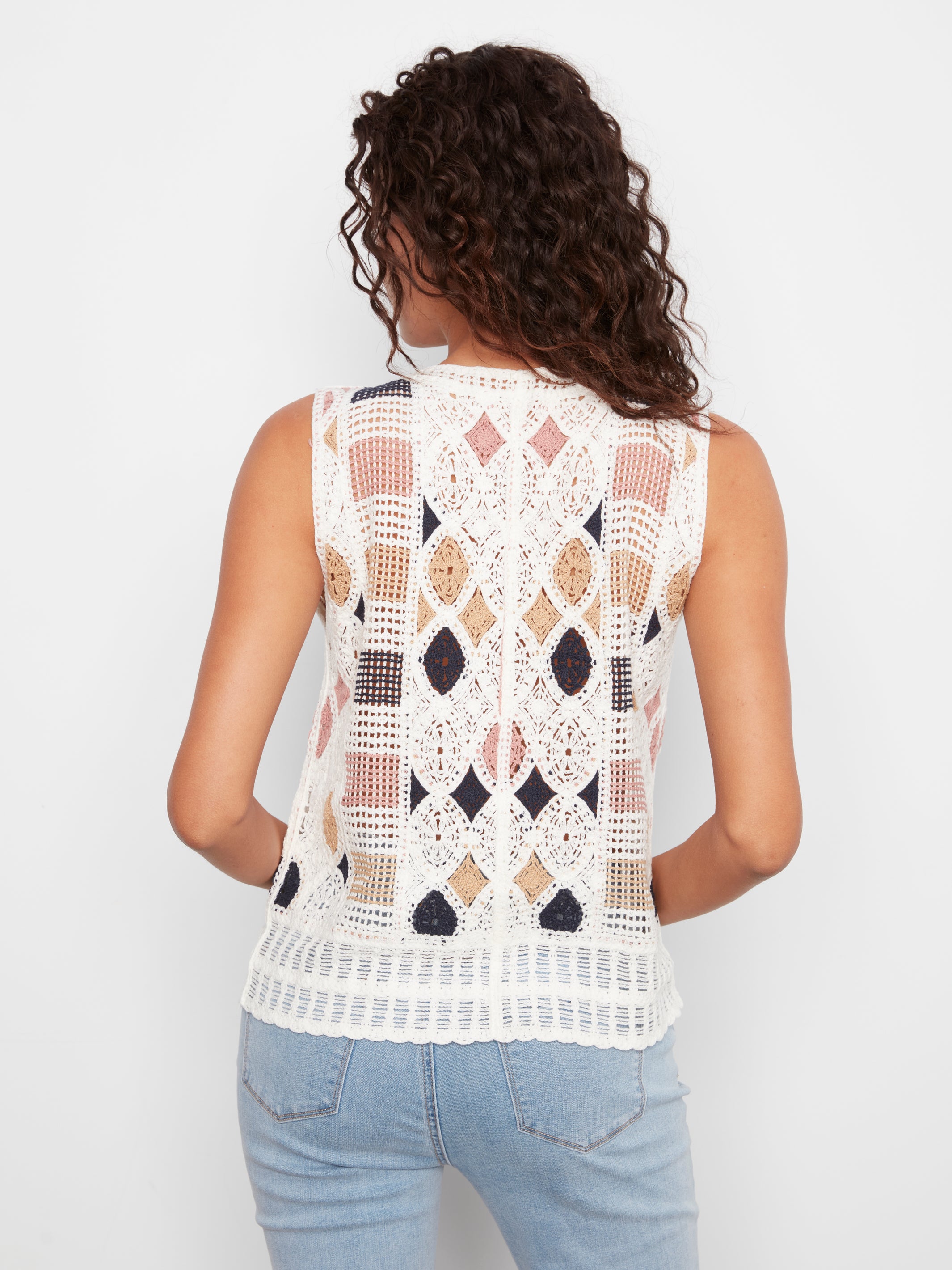 Sleeveless Geometric Pattern Crochet Top