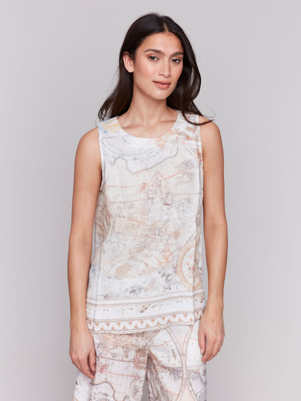 Printed Sleeveless Linen Blend Top