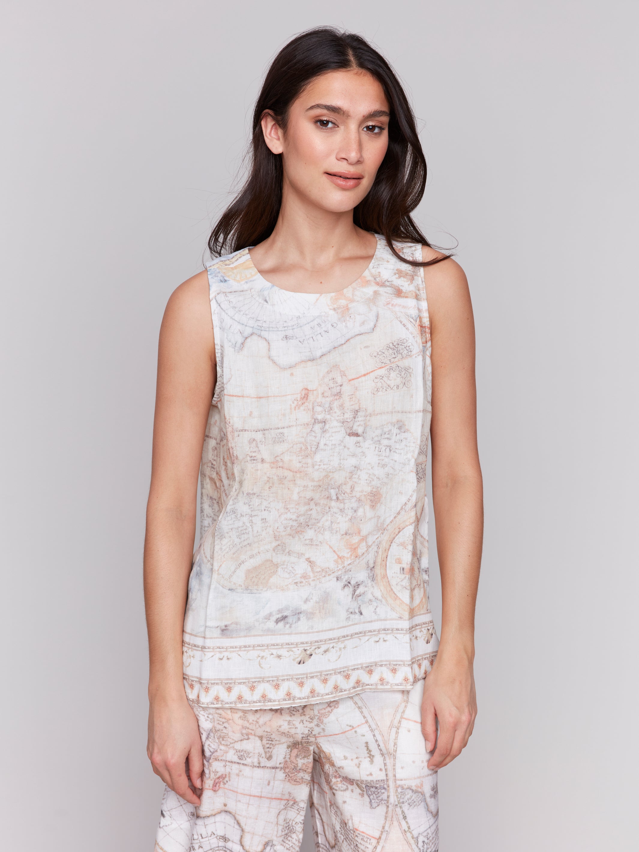 Printed Sleeveless Linen Blend Top