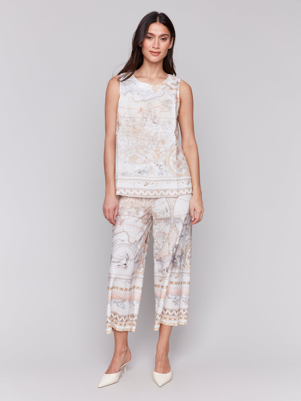 Printed Sleeveless Linen Blend Top