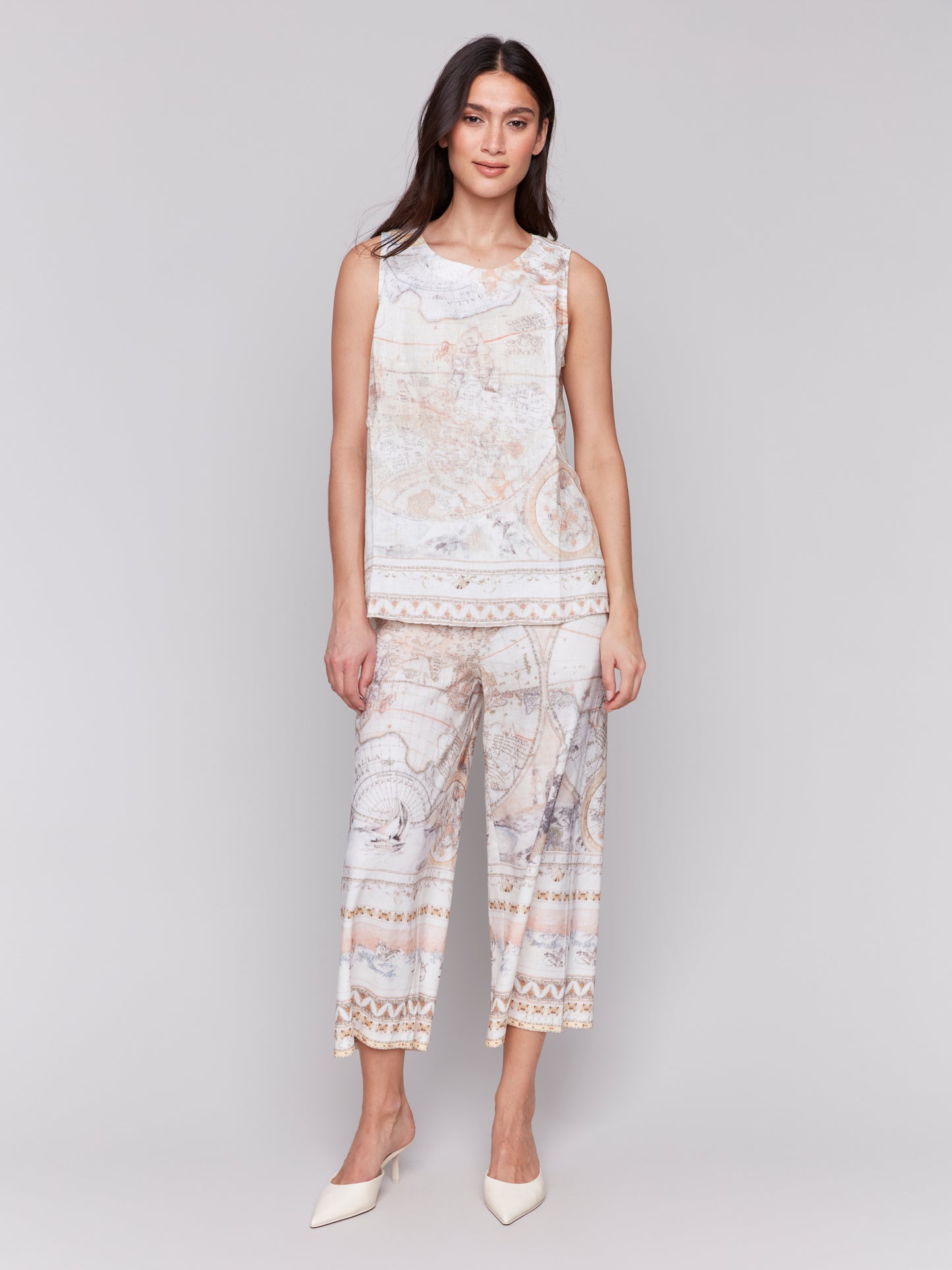 Printed Sleeveless Linen Blend Top