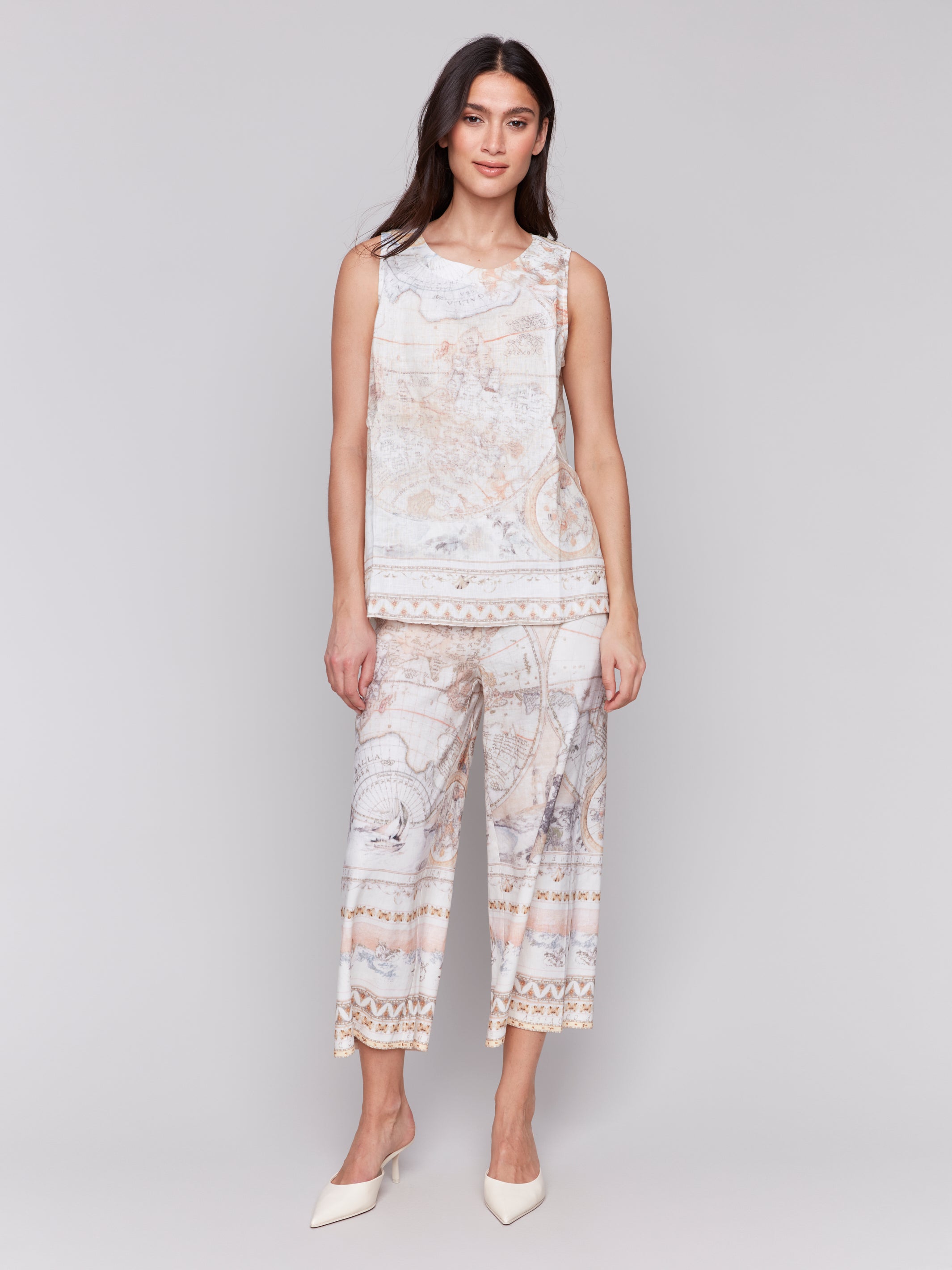Printed Sleeveless Linen Blend Top