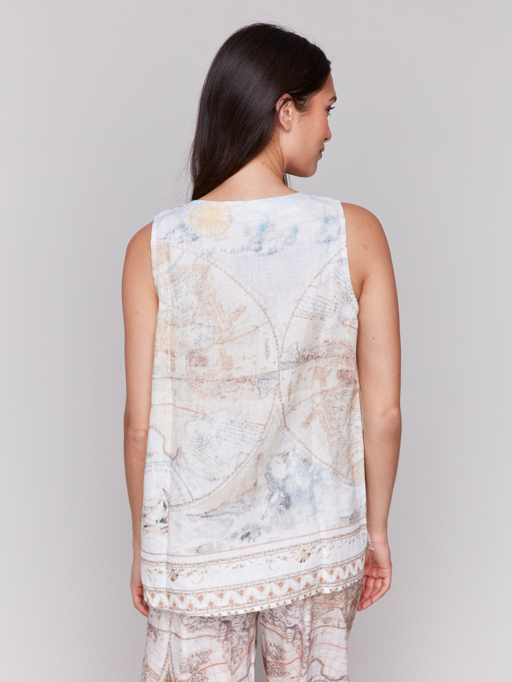 Printed Sleeveless Linen Blend Top