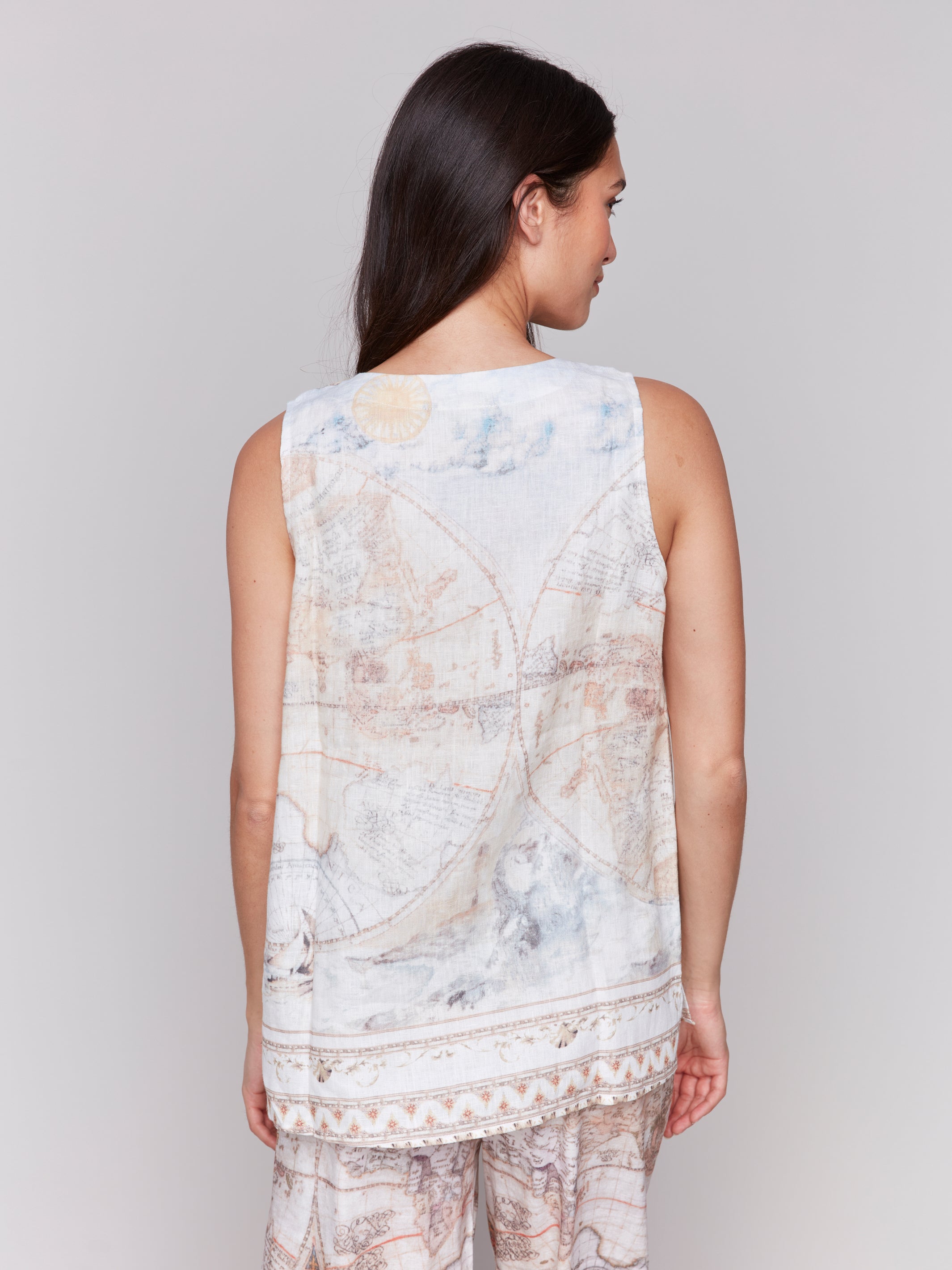Printed Sleeveless Linen Blend Top