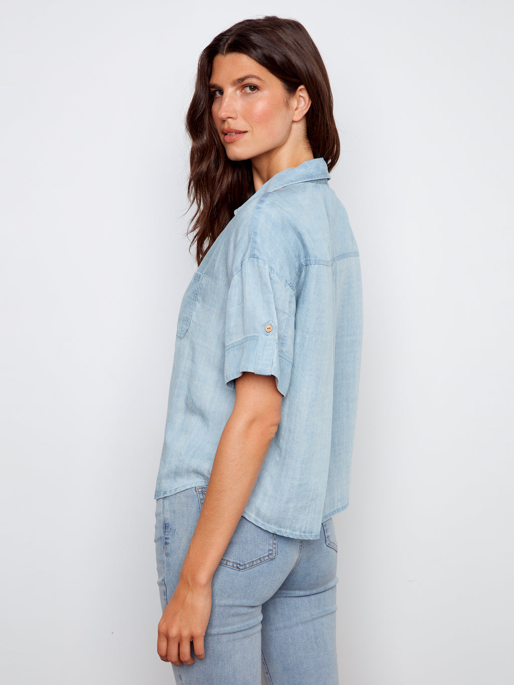 Short Sleeve Button-Front Tencel Shirt