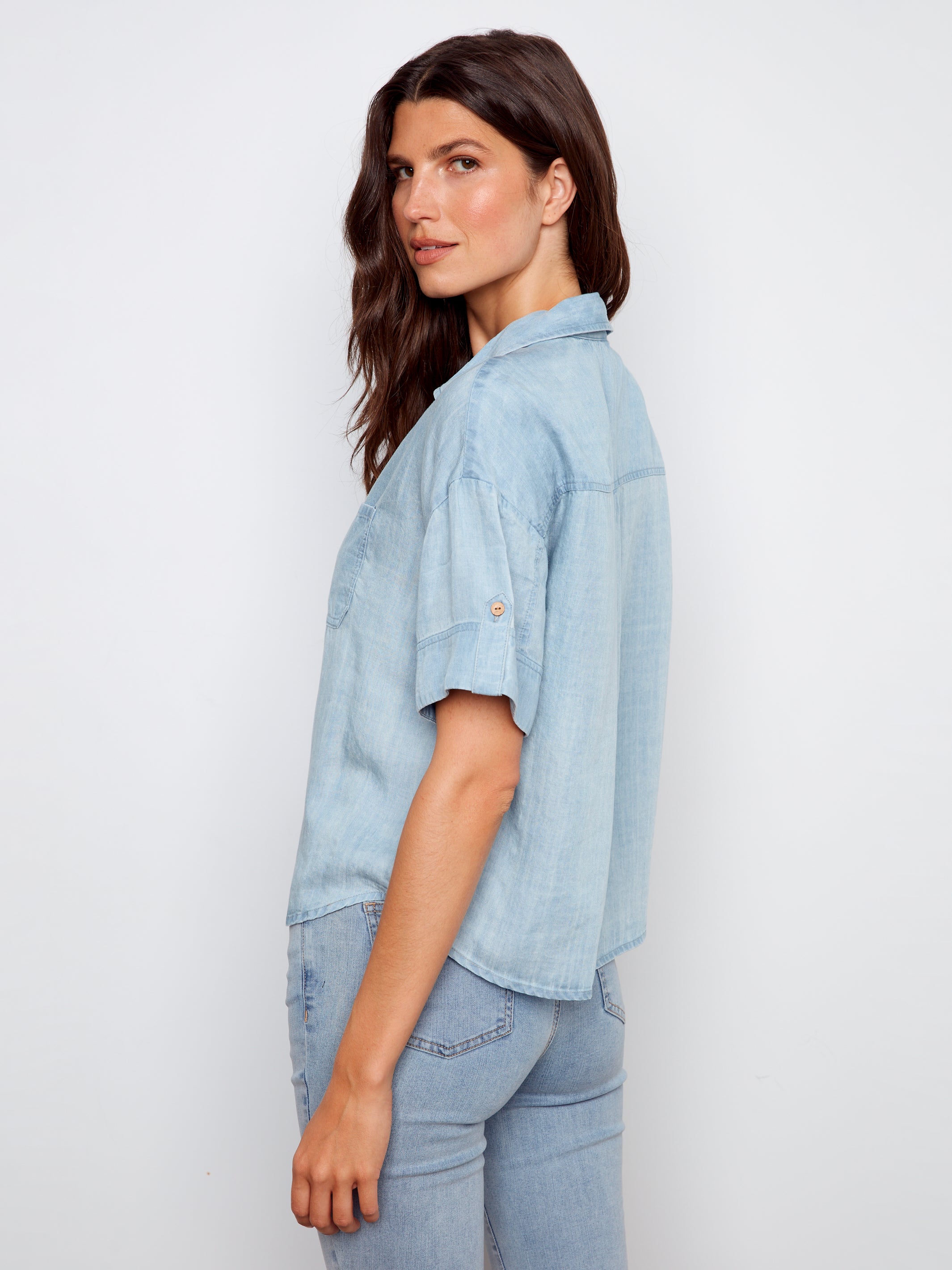 Short Sleeve Button-Front Tencel Shirt