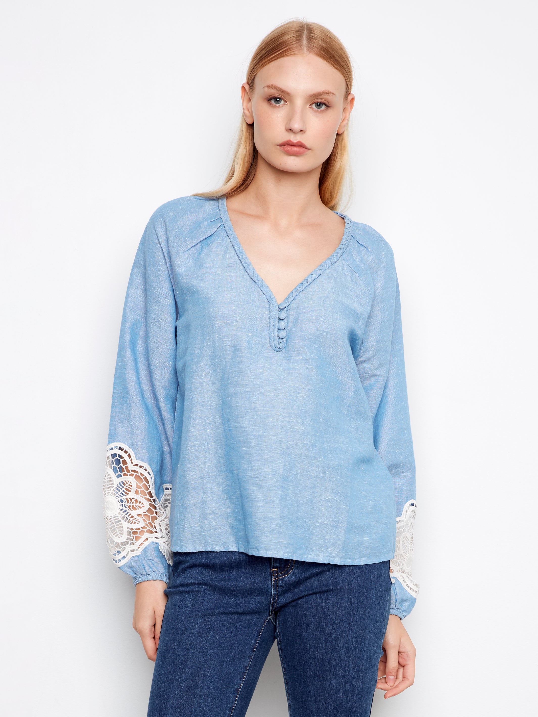 Embroidered Cotton-Linen Blend Blouse