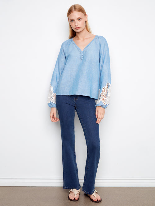 Embroidered Cotton-Linen Blend Blouse