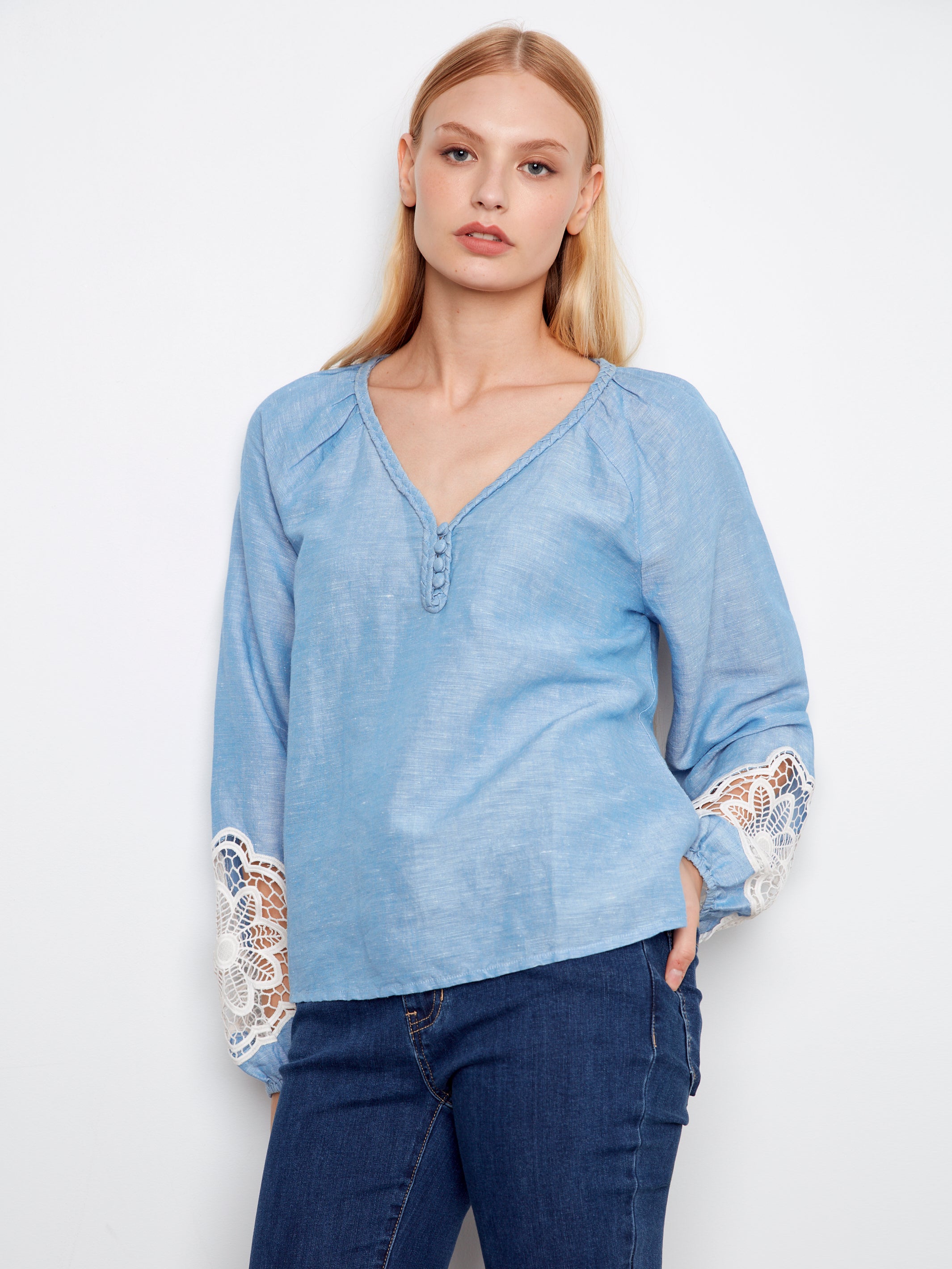 Embroidered Cotton-Linen Blend Blouse