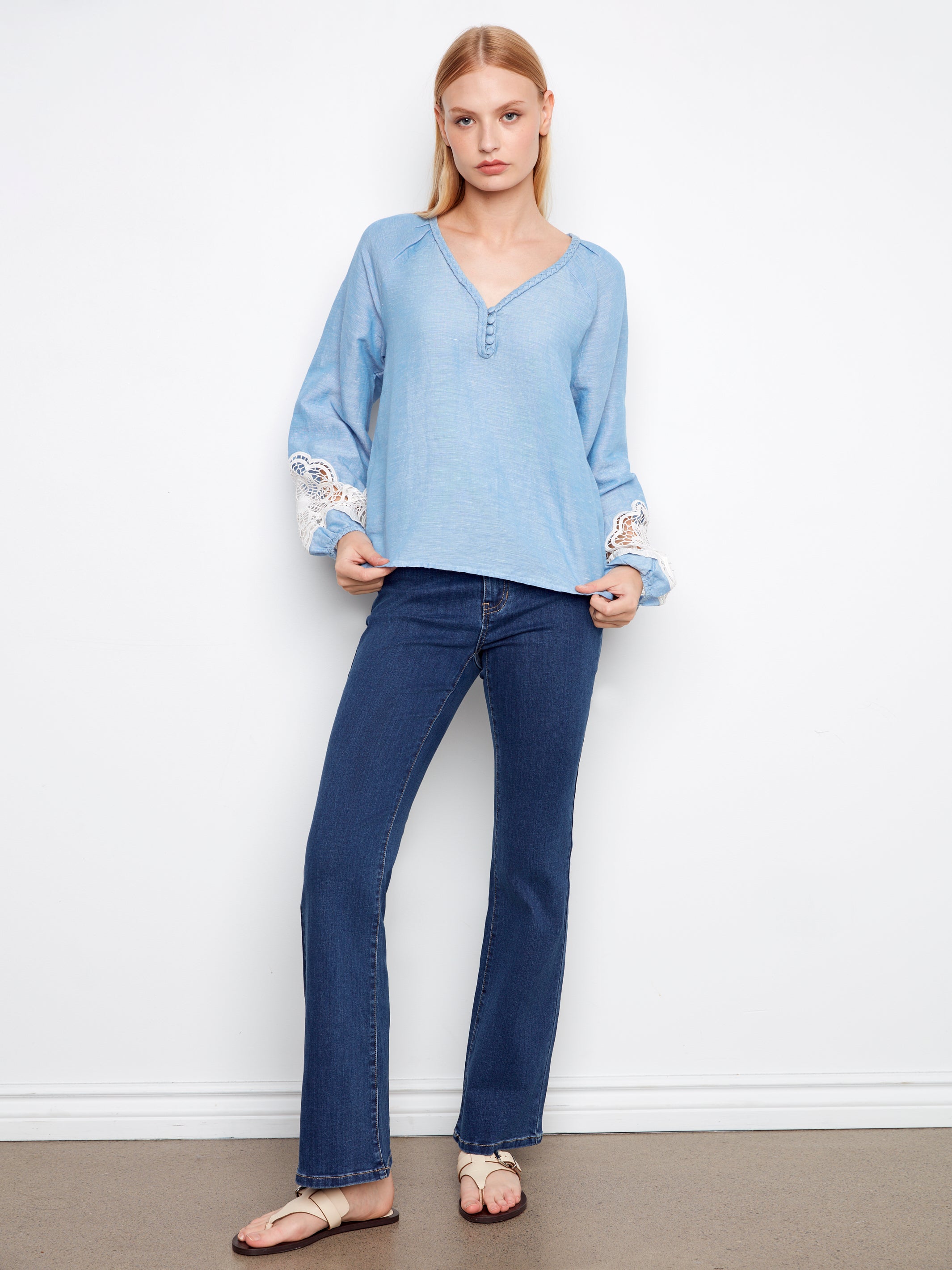 Embroidered Cotton-Linen Blend Blouse