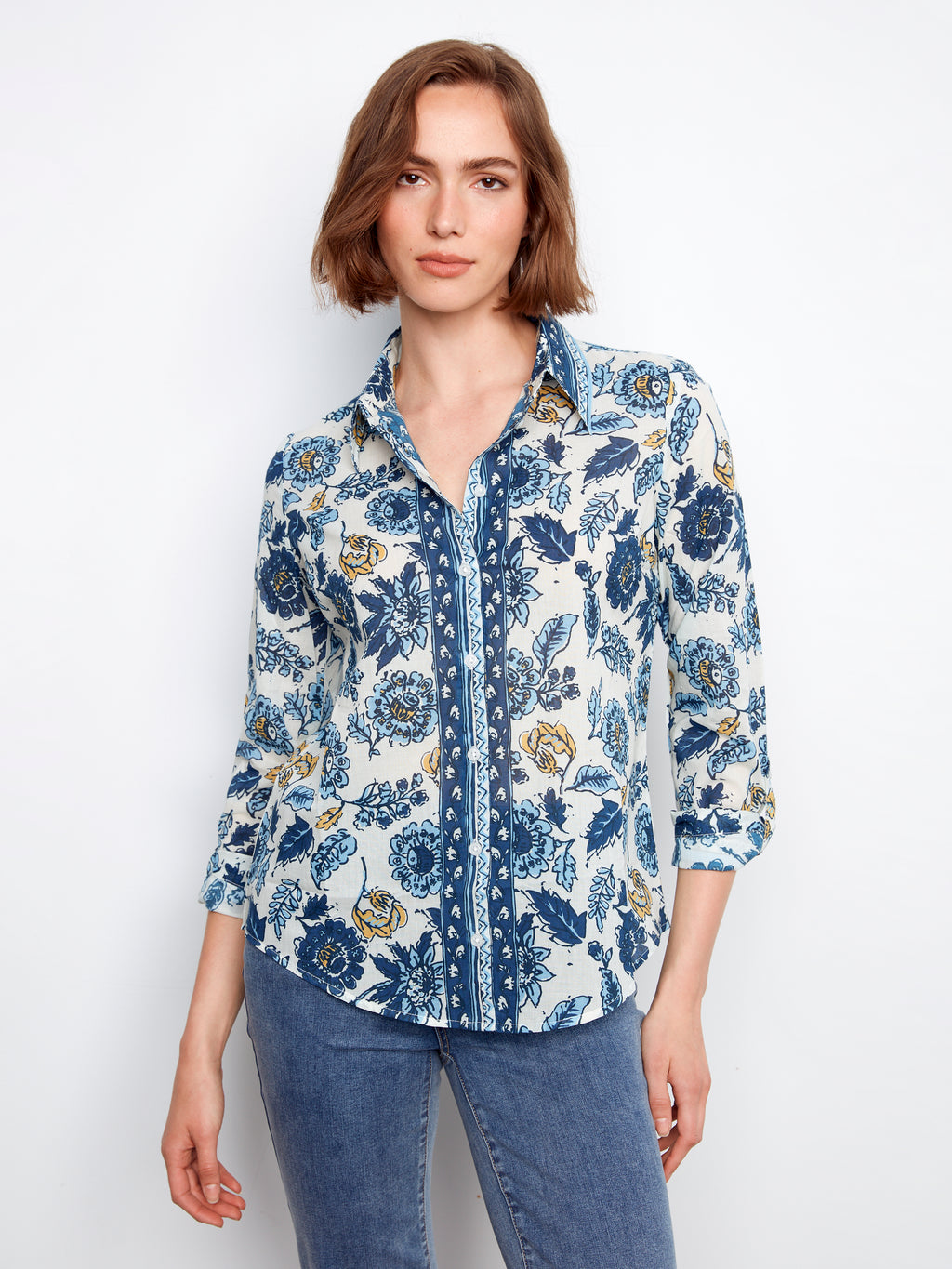 Printed Cotton Voile Button-Up Blouse