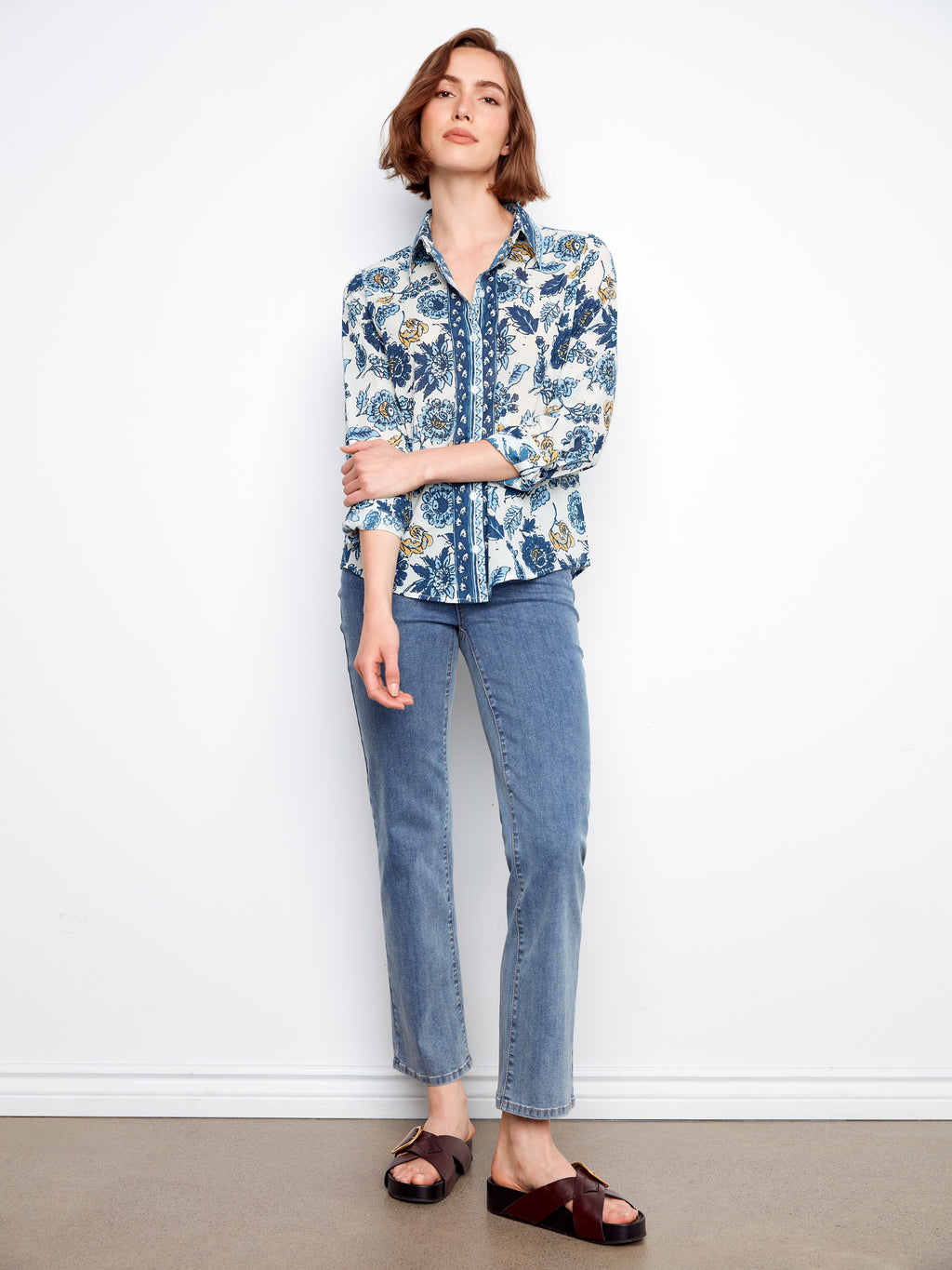 Printed Cotton Voile Button-Up Blouse