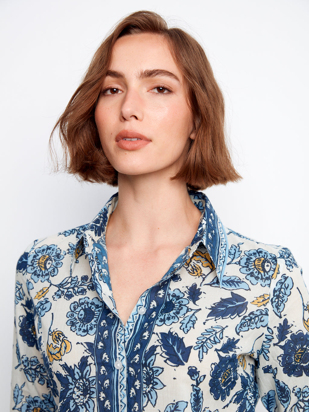 Printed Cotton Voile Button-Up Blouse