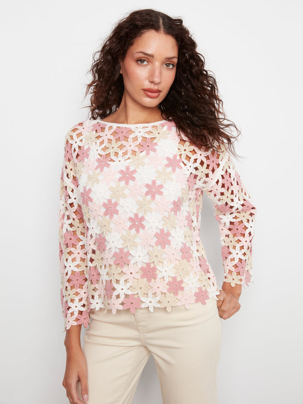 Cotton Blend Crochet Flower Top