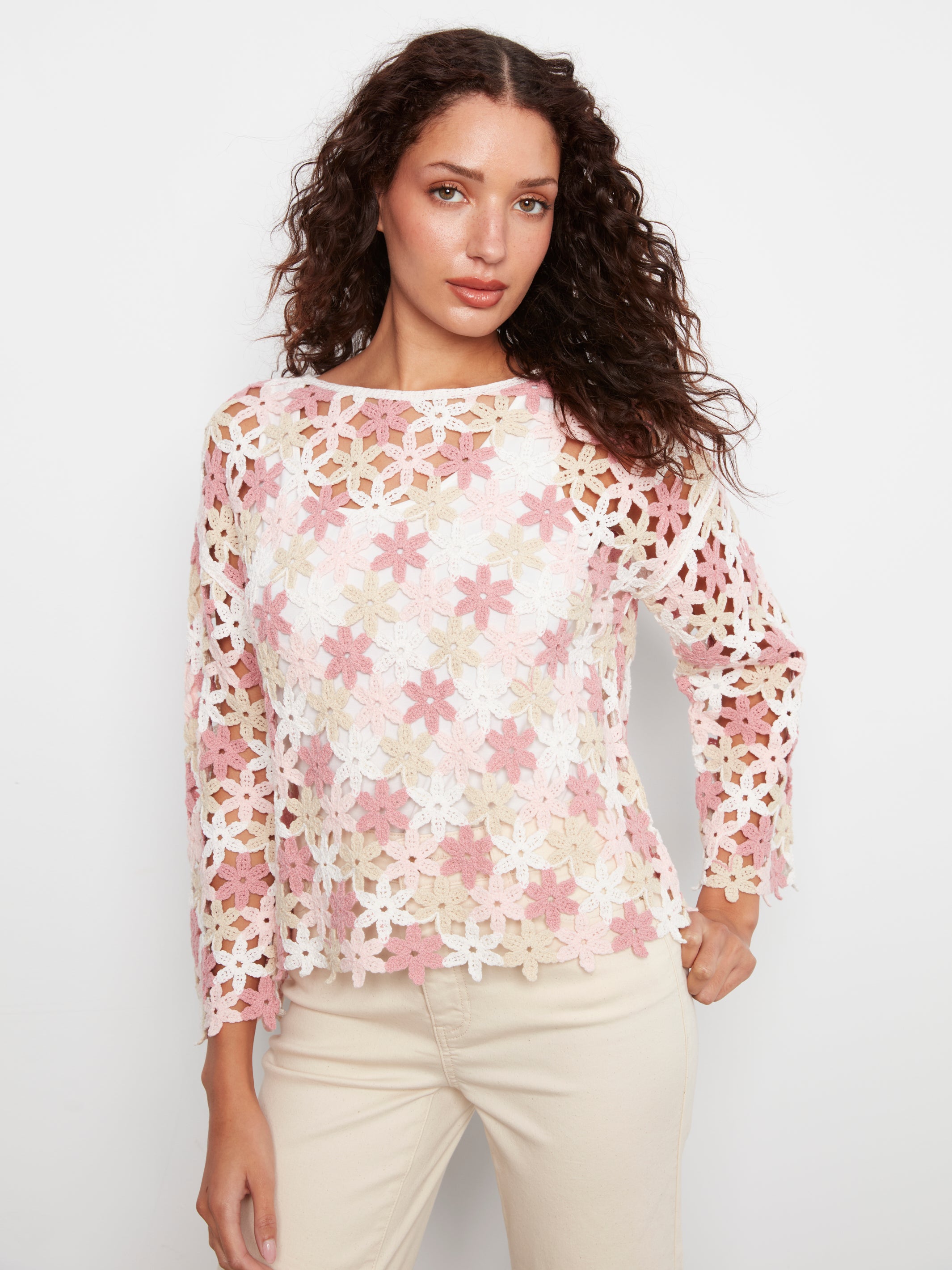 Cotton Blend Crochet Flower Top