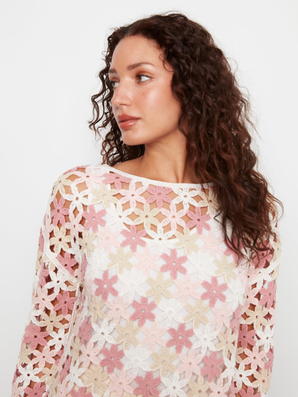 Cotton Blend Crochet Flower Top