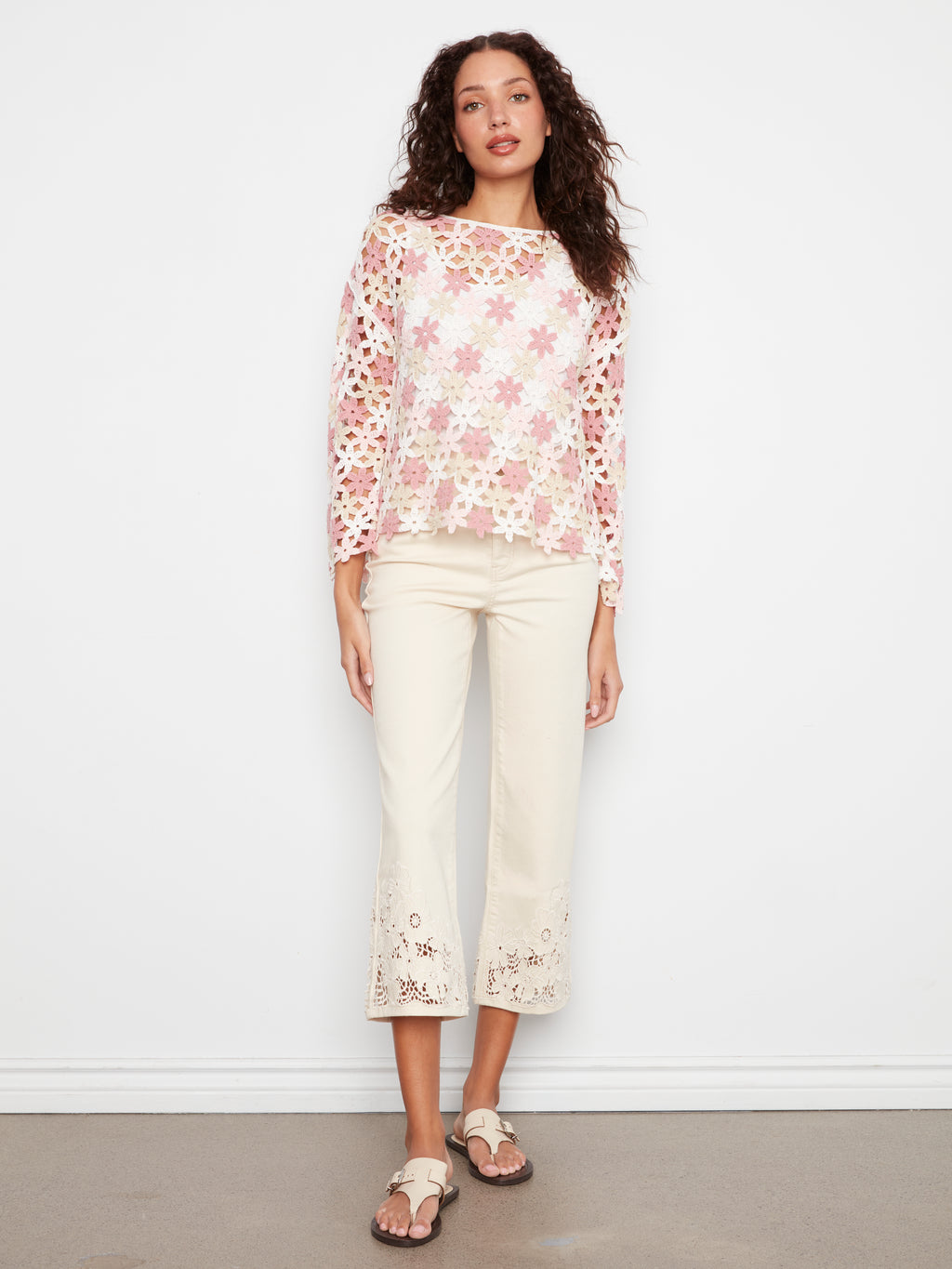 Cotton Blend Crochet Flower Top