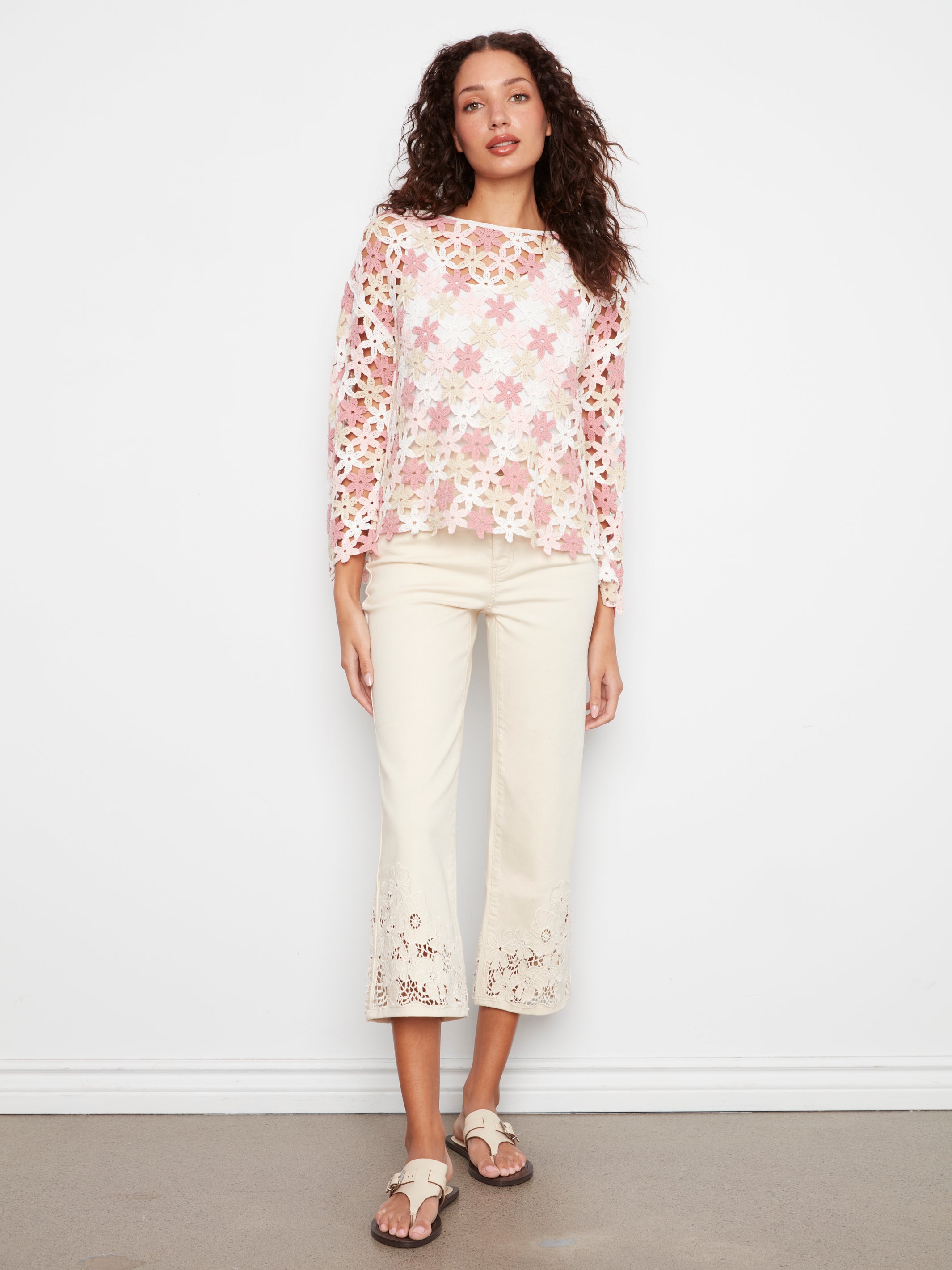 Cotton Blend Crochet Flower Top