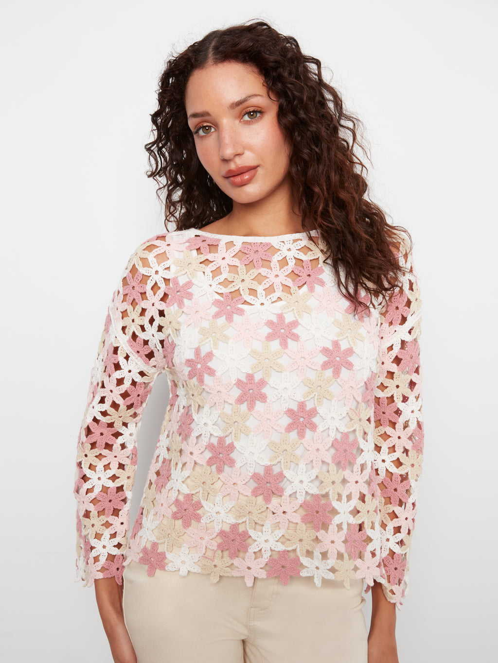 Cotton Blend Crochet Flower Top