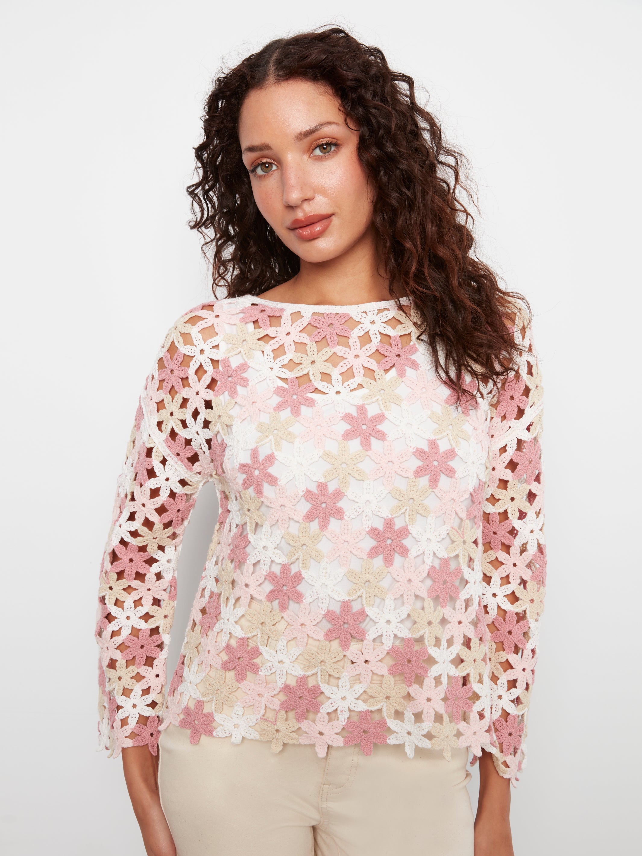 Cotton Blend Crochet Flower Top